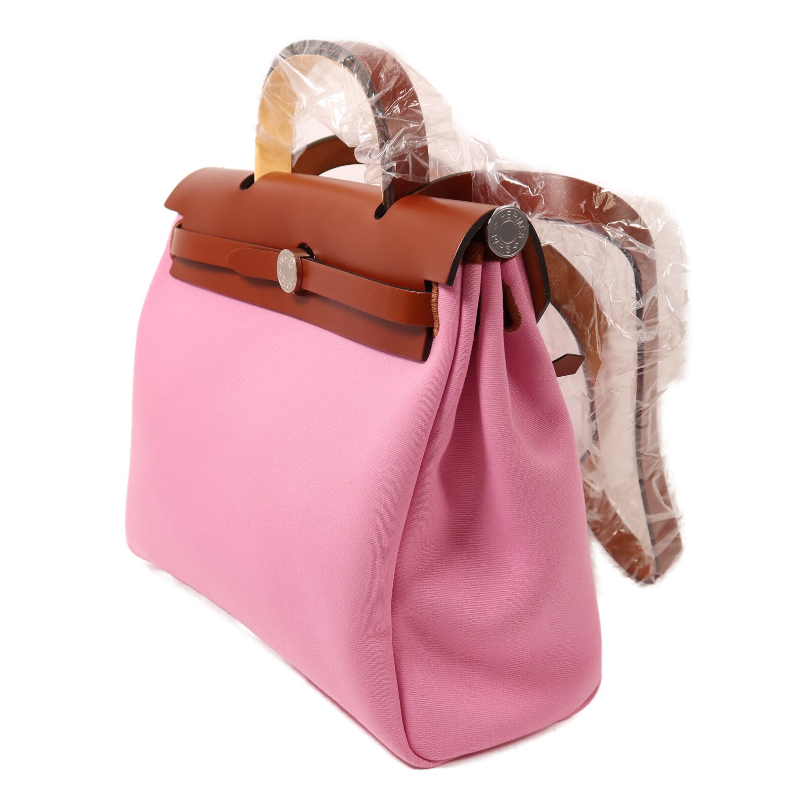 HERMES 【激減優惠】帆布Herbag PM銀扣手挽肩背兩用袋Rose Azalee
