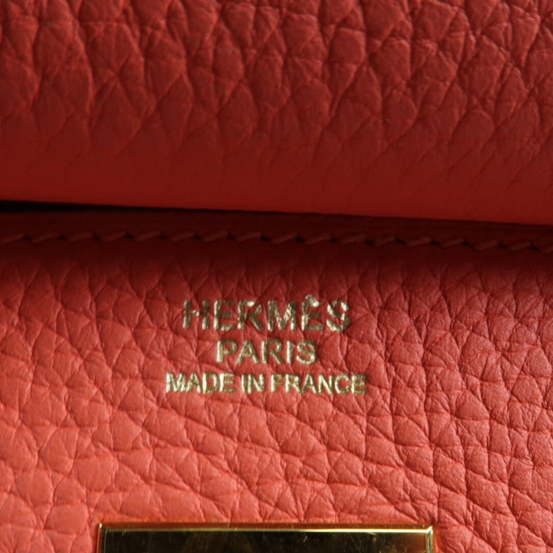 HERMES Clemence皮革Birkin 30金扣手挽袋Rouge Pivoine