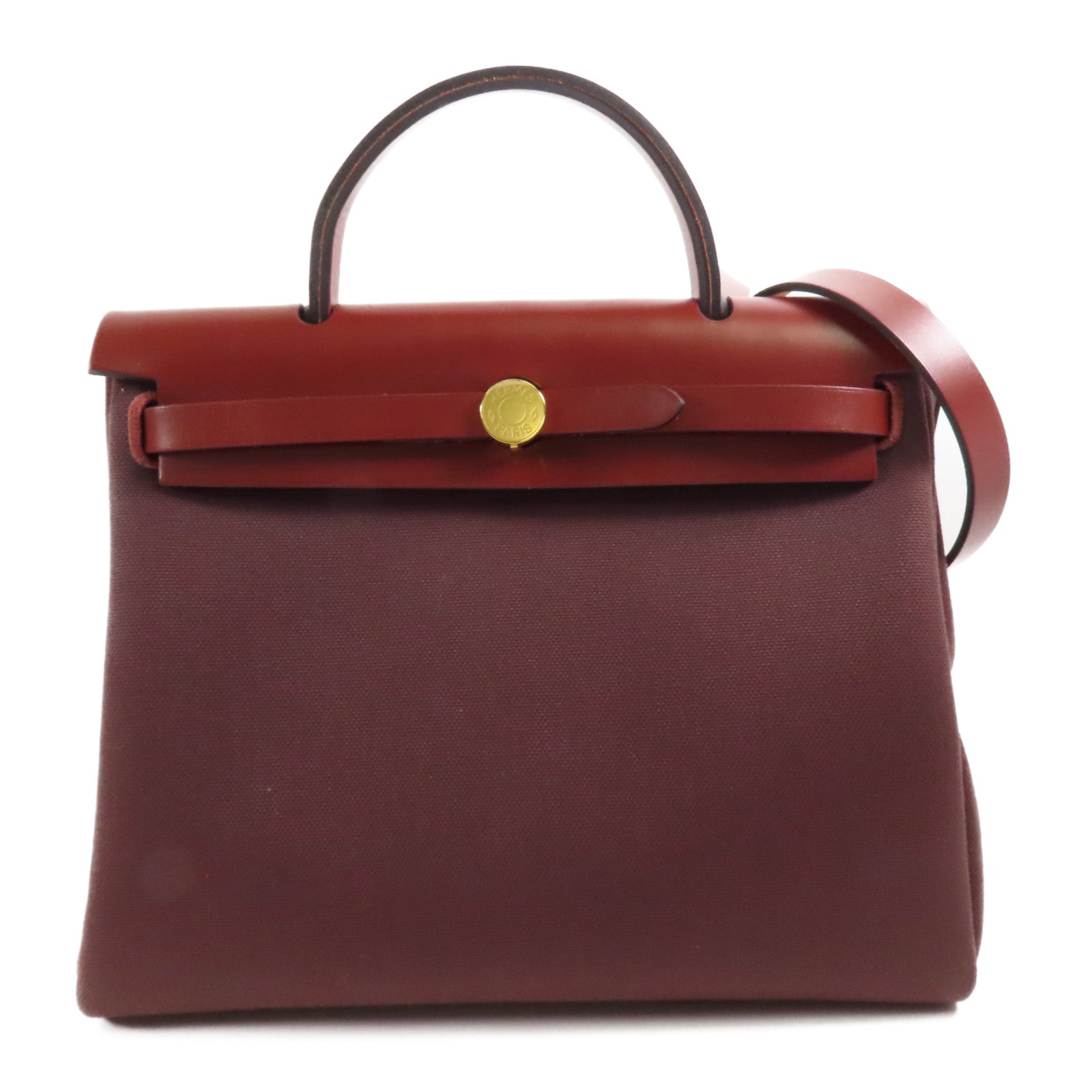 HERMES 帆布Herbag PM手挽肩背兩用袋Rouge Sellier