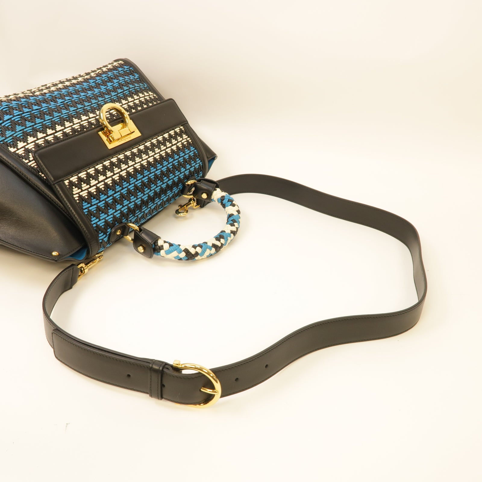 Salvatore Ferragamo 牛皮皮革2way Shoulder Bag金扣手挽肩背兩用袋黑色/白色/藍色