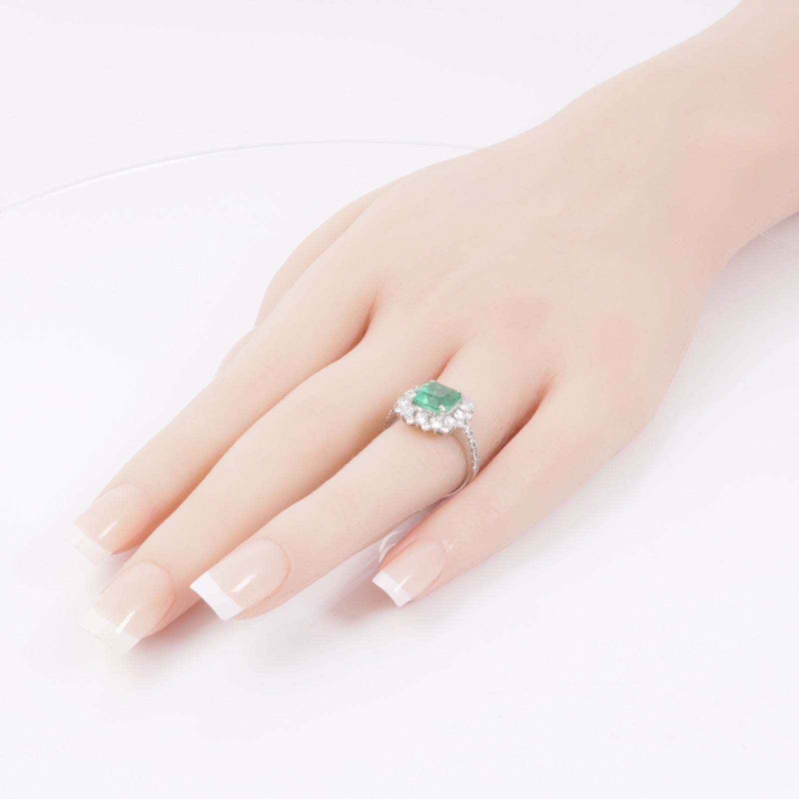 JEWELRY 950純銀Emerald/Diamond Ring綠寶石/鑽石戒指US#6