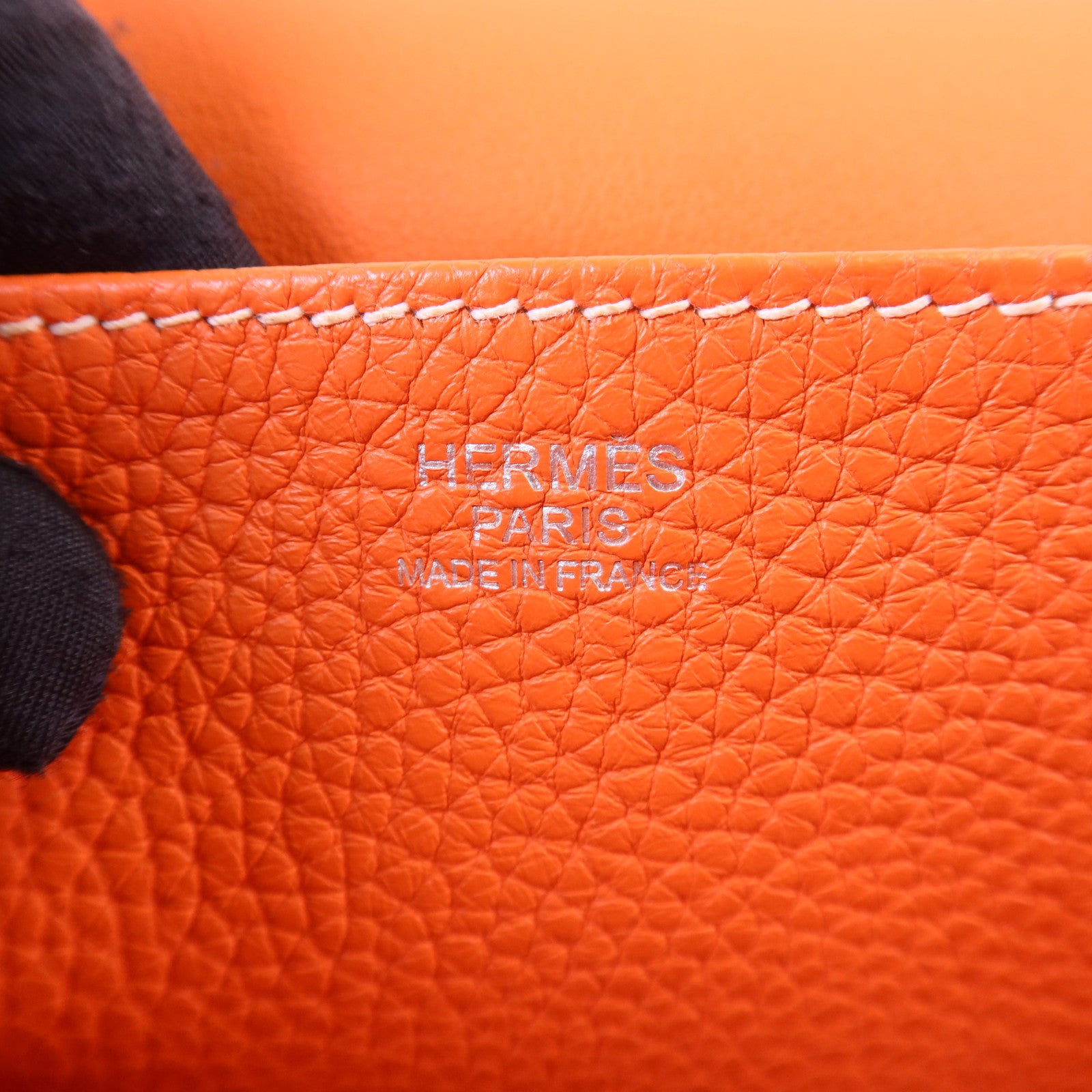 HERMES Clemence皮革Halzan 31銀扣手挽肩背兩用袋Orange Poppy