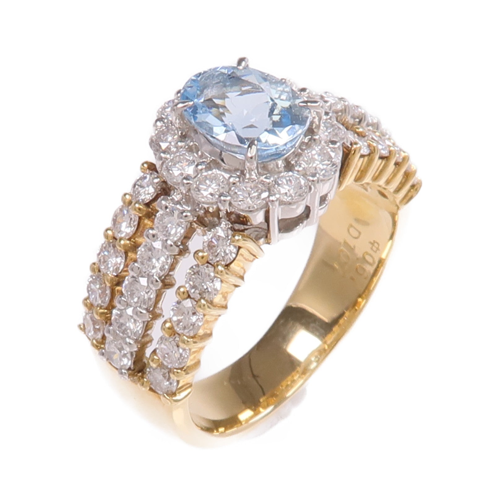 JEWELRY 18K黃金/PT900鉑金Aquamarine Diamond Ring藍晶/鑽石戒指US#5.25