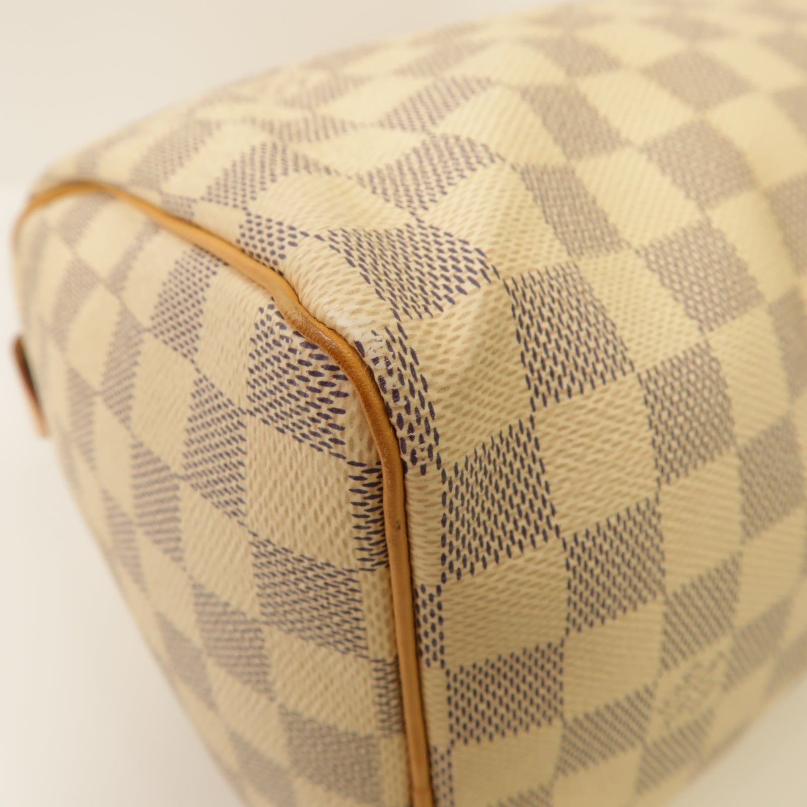 LOUIS VUITTON Damier Azur Speedy 25金扣手挽袋白色