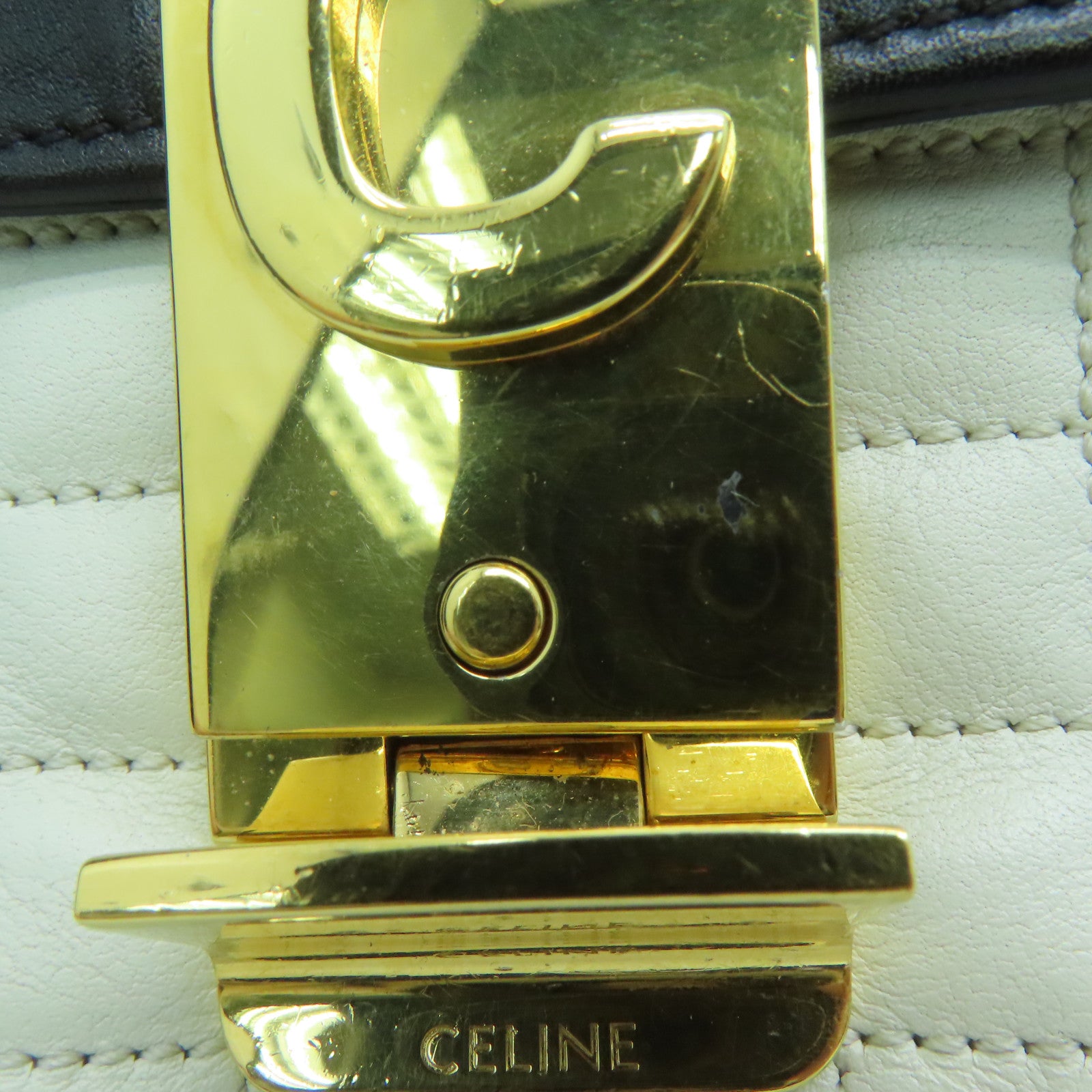 CELINE 羊皮皮革Chain Shoulder Bag金扣链带肩背袋白色黑色