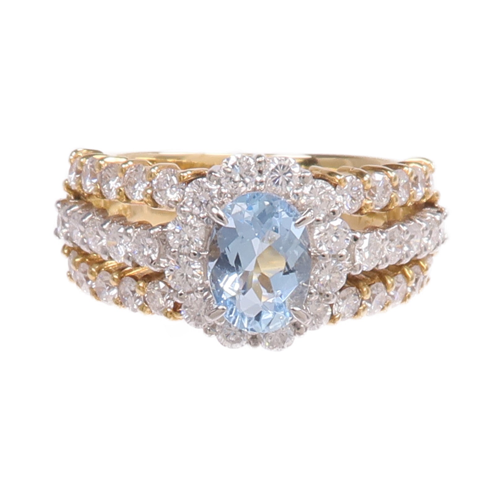 JEWELRY 18K黃金/PT900鉑金Aquamarine Diamond Ring藍晶/鑽石戒指US#5.25