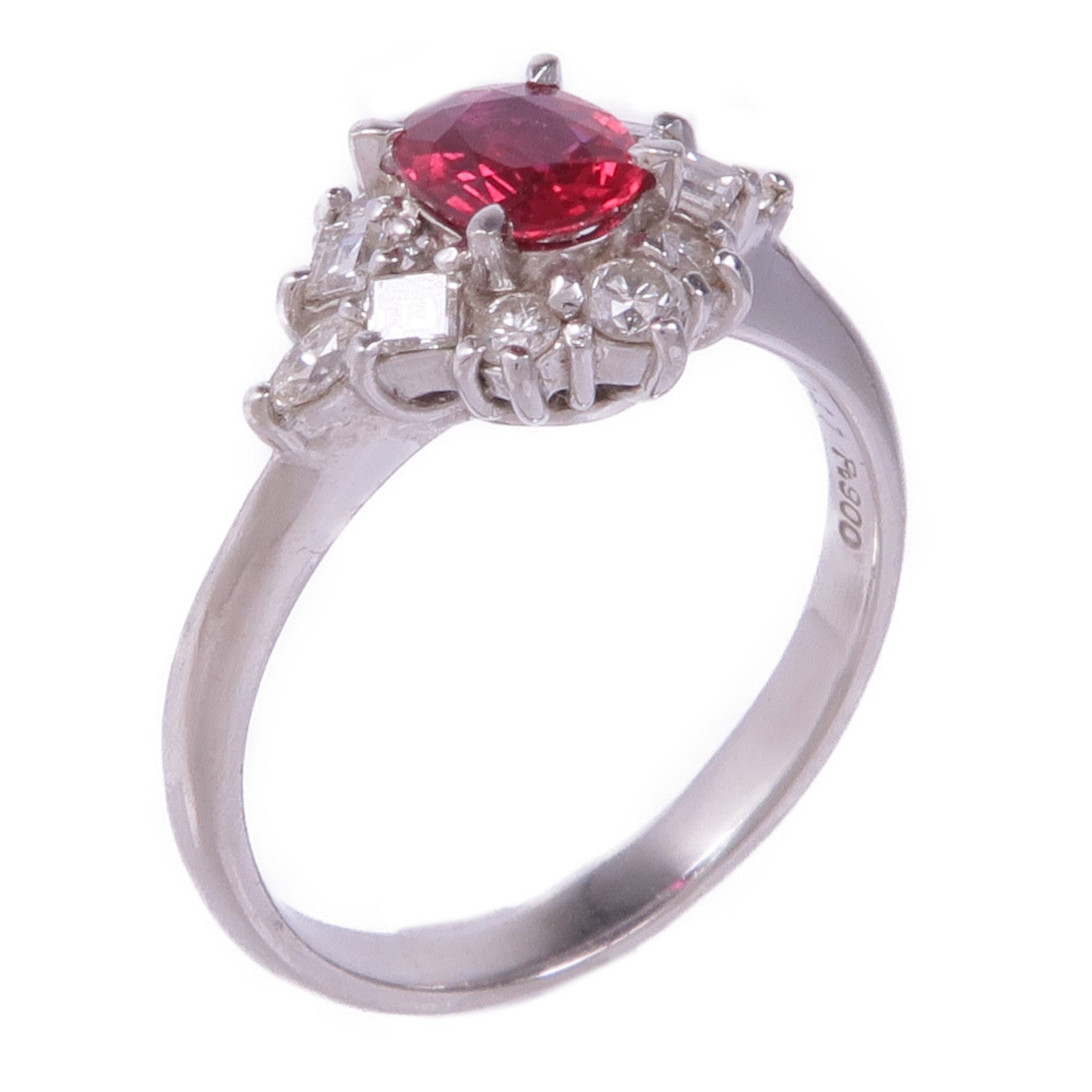 JEWELRY PT900鉑金Ruby Diamond Ring紅寶石/鑽石戒指US#6.5
