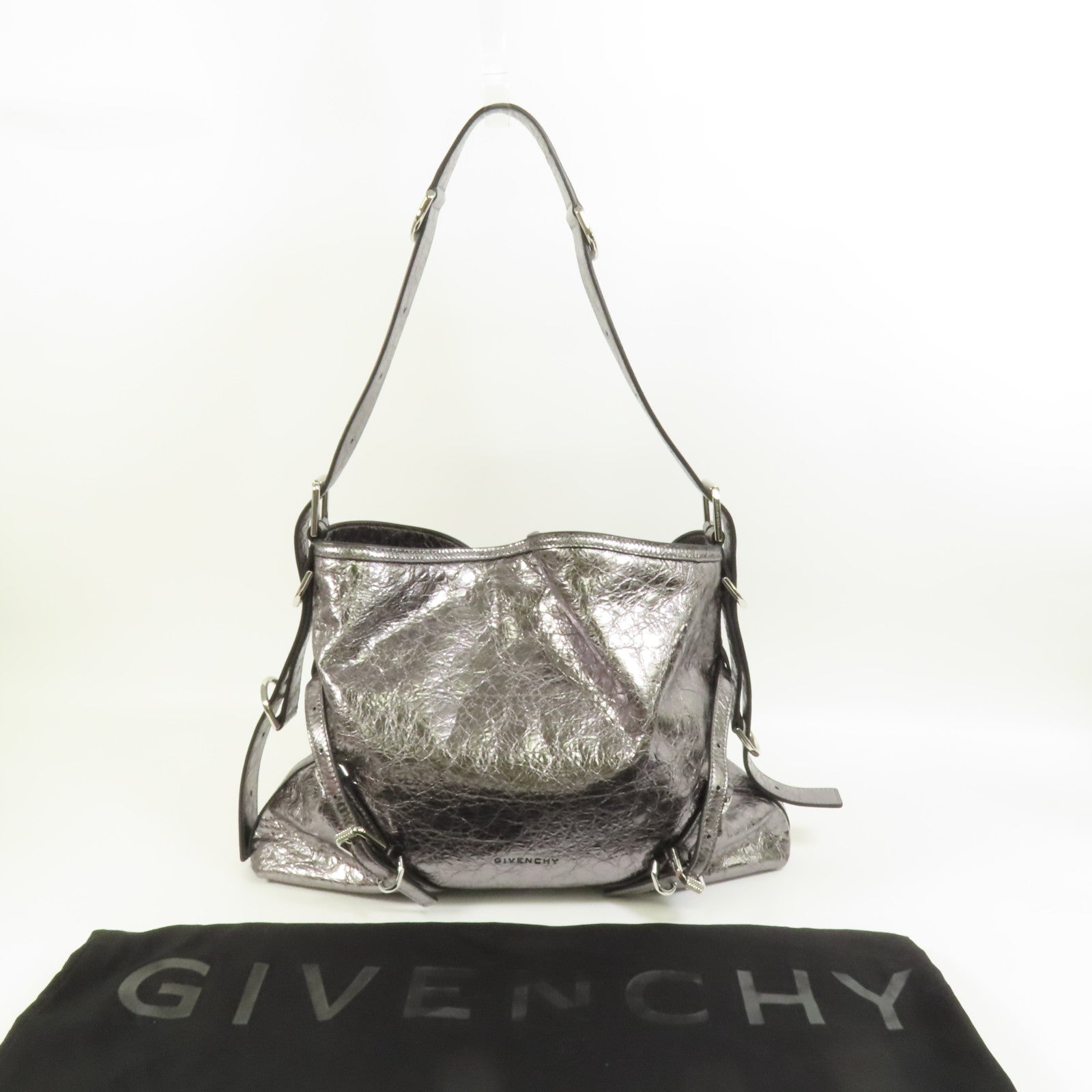 GIVENCHY 牛皮皮革Voyou MM銀扣肩背袋