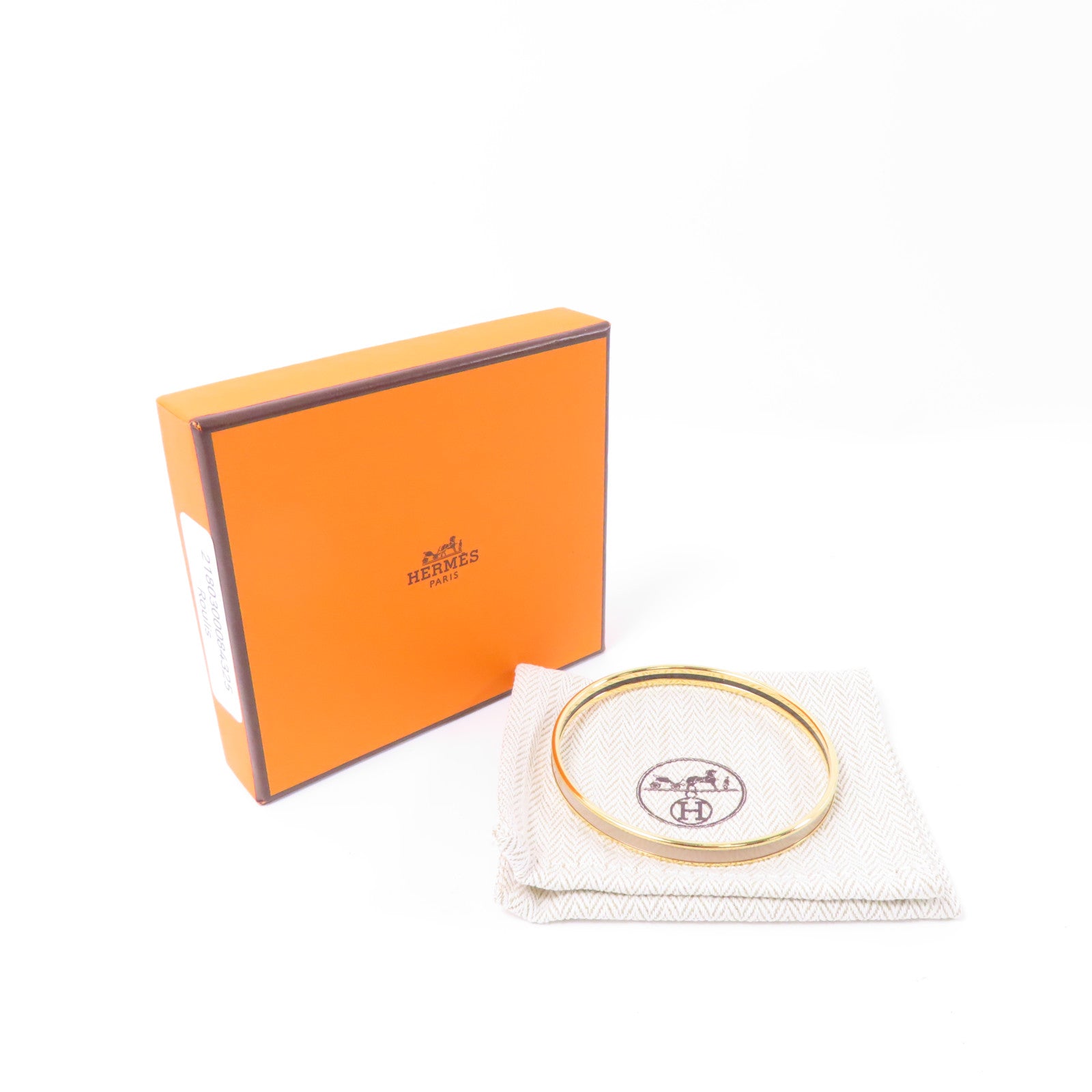 HERMES 琺瑯/金屬Uni Bangle手鐲Marron Glace/金色/灰色