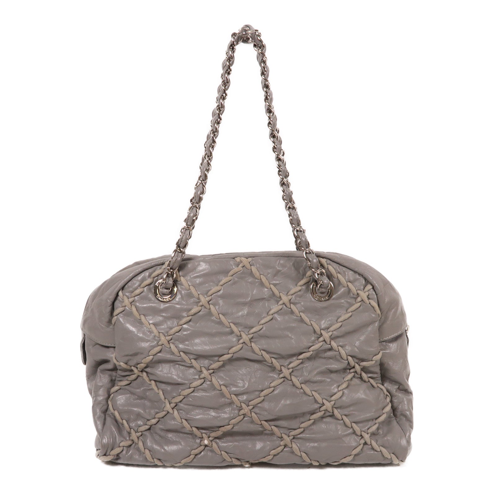 CHANEL 牛皮皮革Chain Shoulder銀扣鏈帶肩背袋