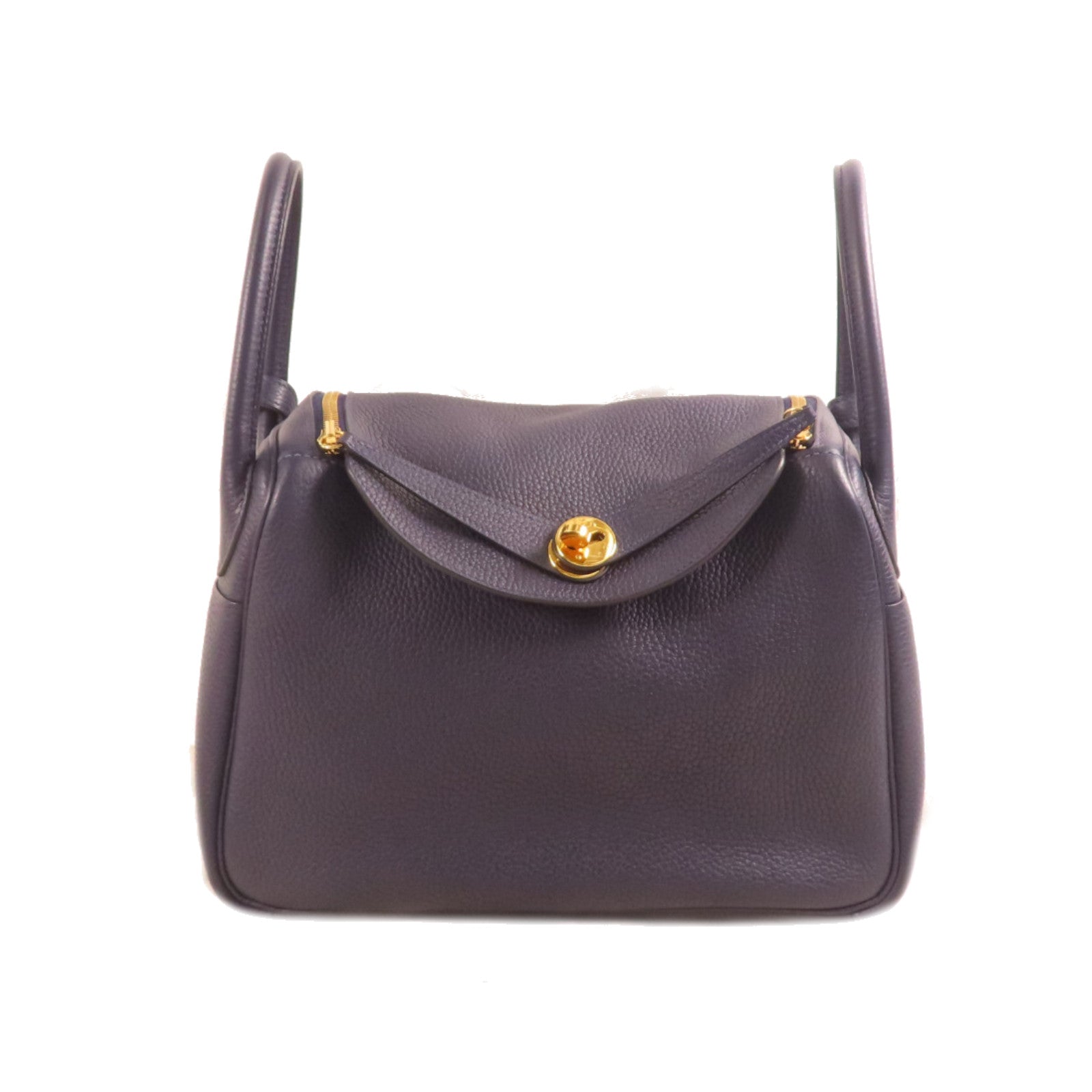 HERMES Clemence皮革Lindy 30金扣手挽肩背兩用袋Blue Nait