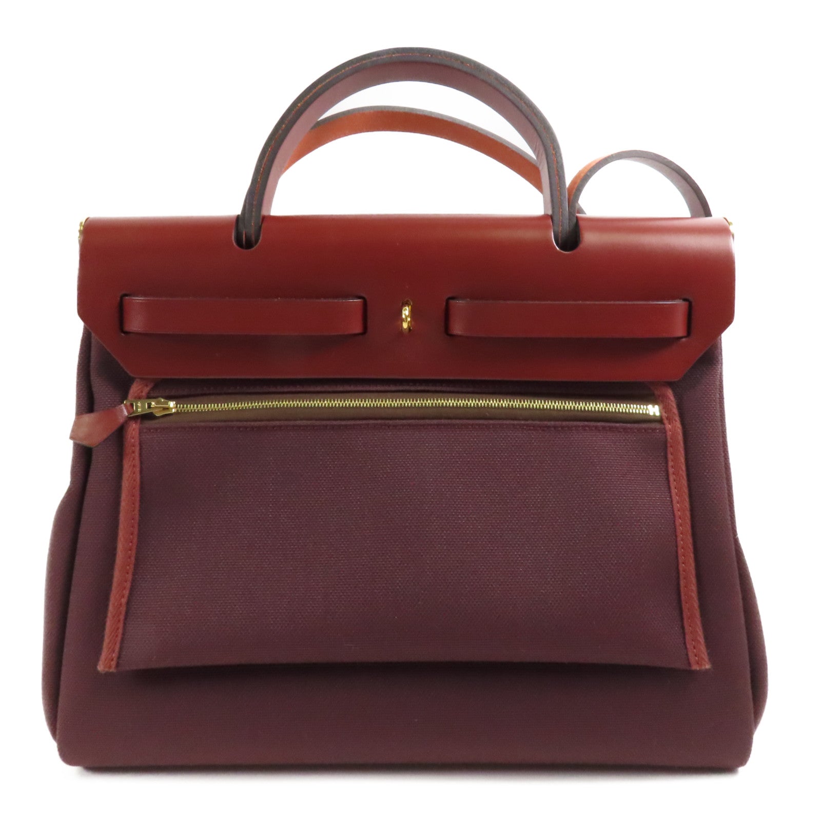 HERMES 帆布Herbag PM手挽肩背兩用袋Rouge Sellier