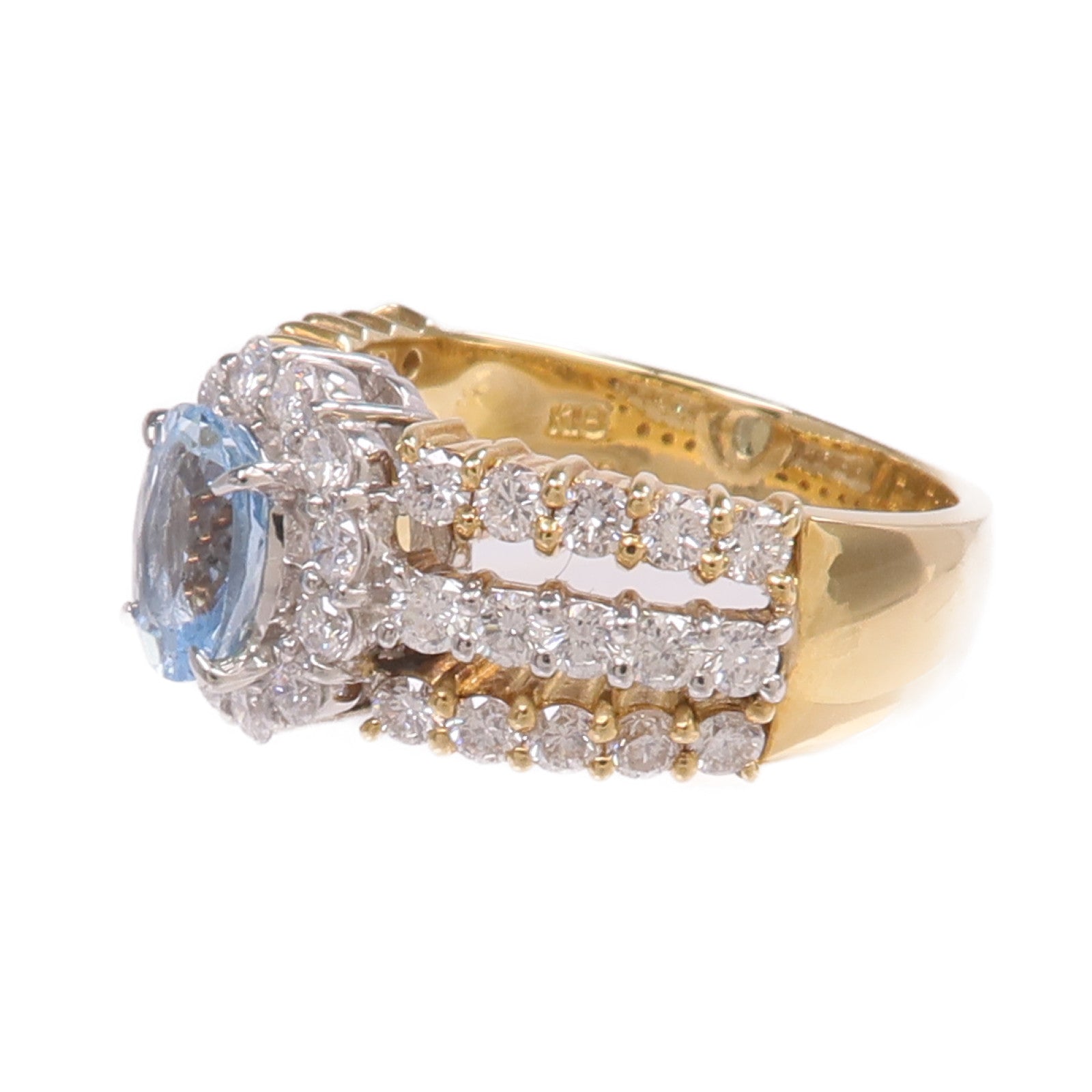 JEWELRY 18K黃金/PT900鉑金Aquamarine Diamond Ring藍晶/鑽石戒指US#5.25