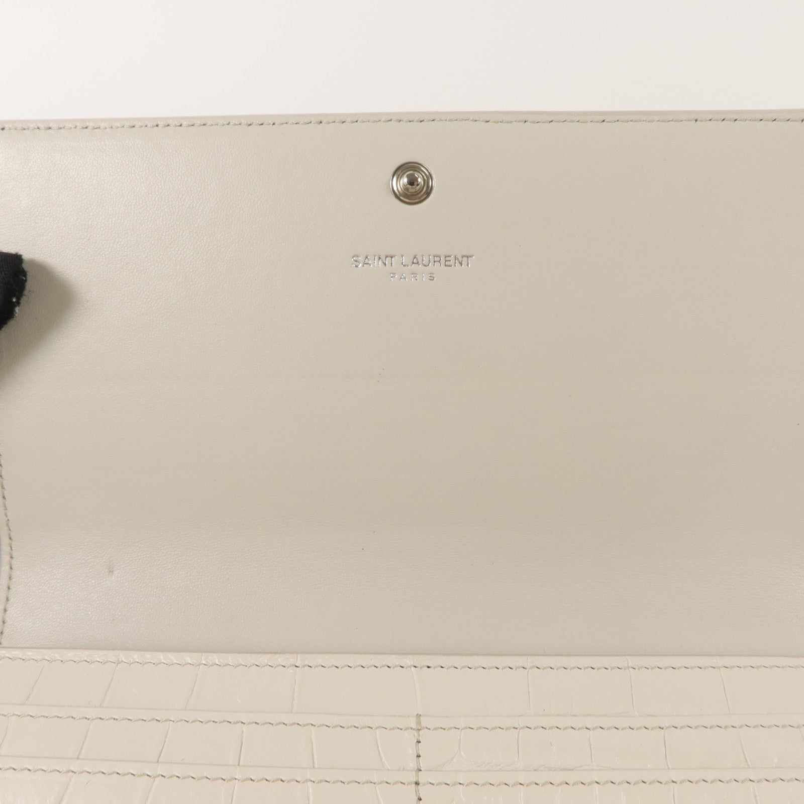 YVES SAINT LAURENT 牛皮皮革Crocodile Embossed Flap Long Wallet長錢包