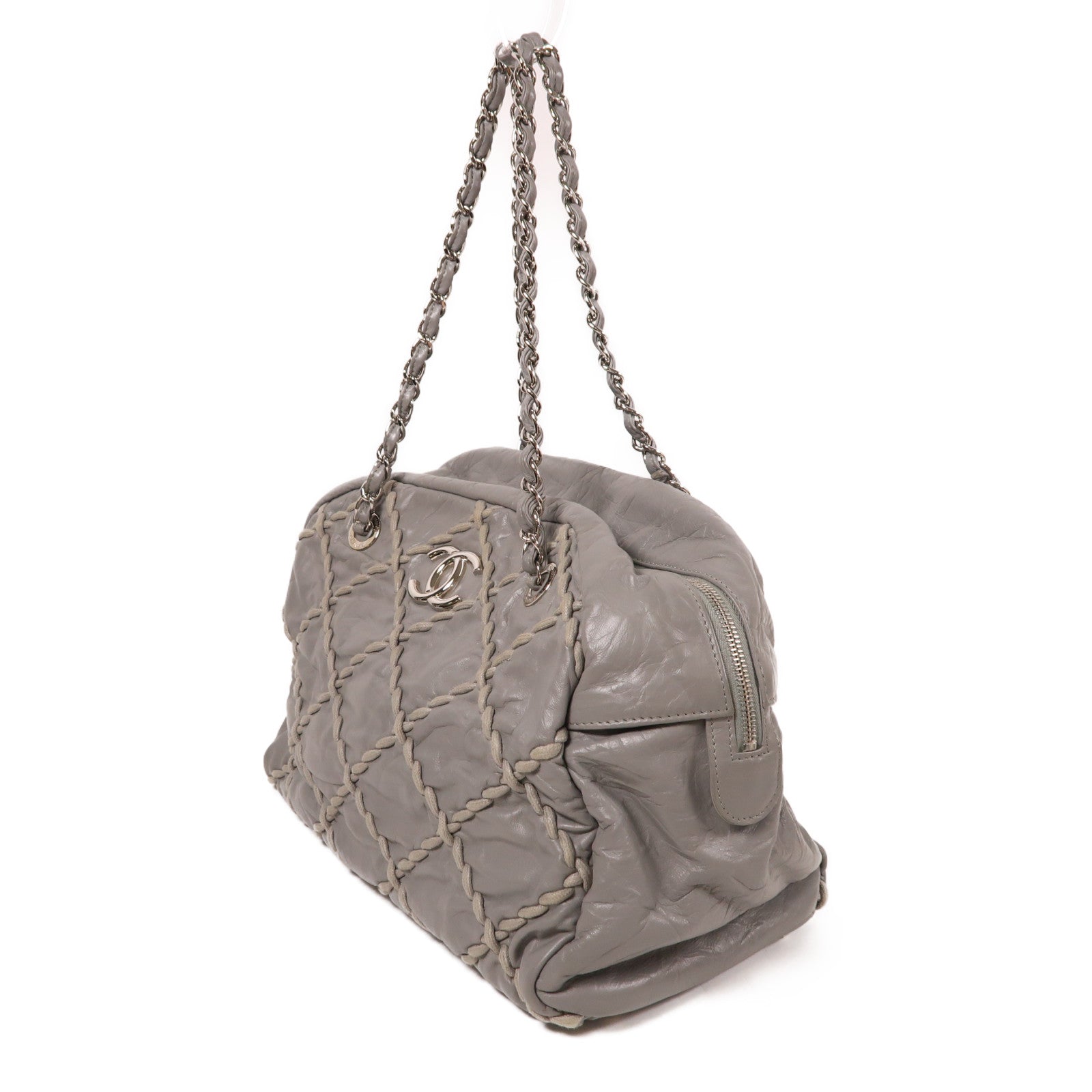 CHANEL 牛皮皮革Chain Shoulder銀扣鏈帶肩背袋