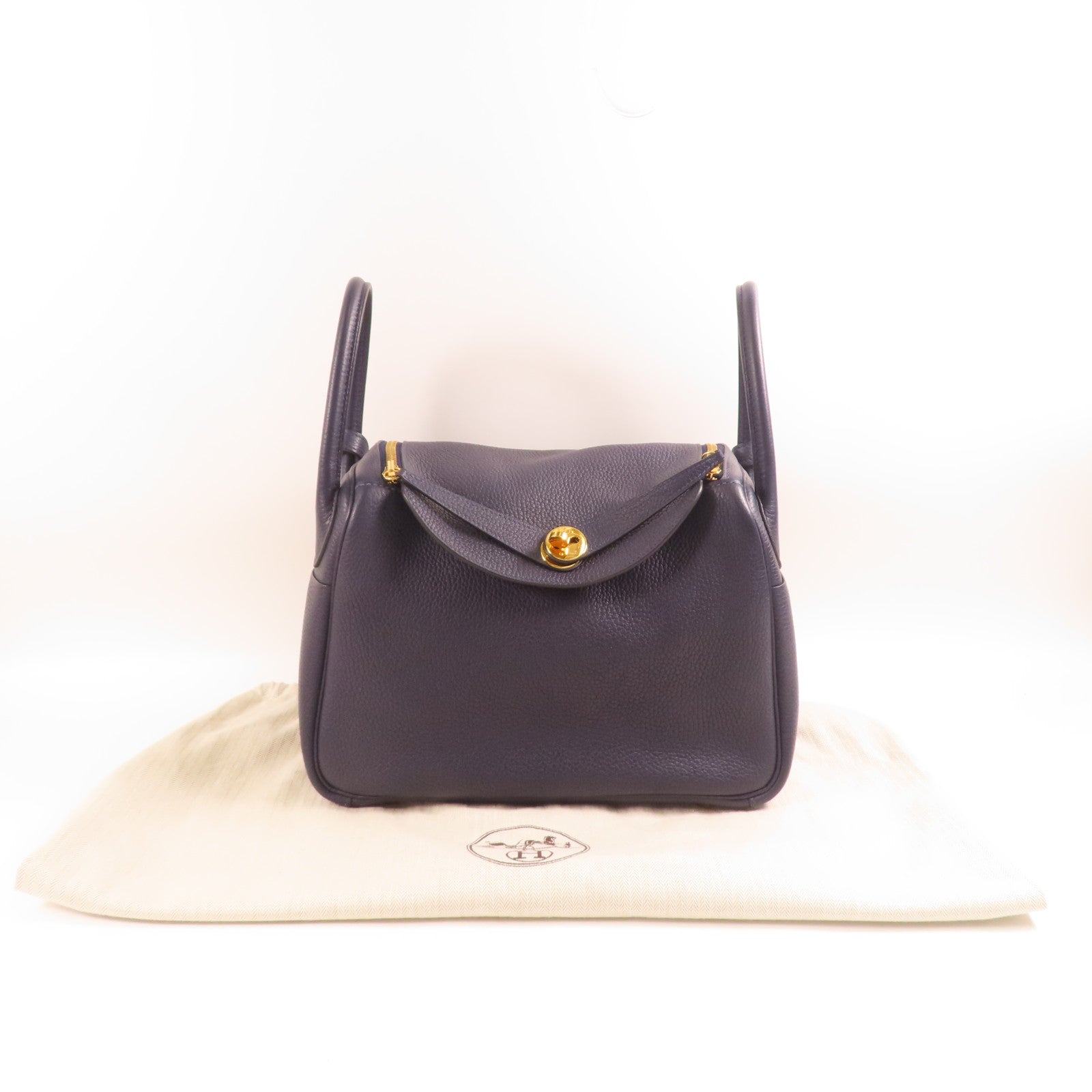 HERMES Clemence皮革Lindy 30金扣手挽肩背兩用袋Blue Nait