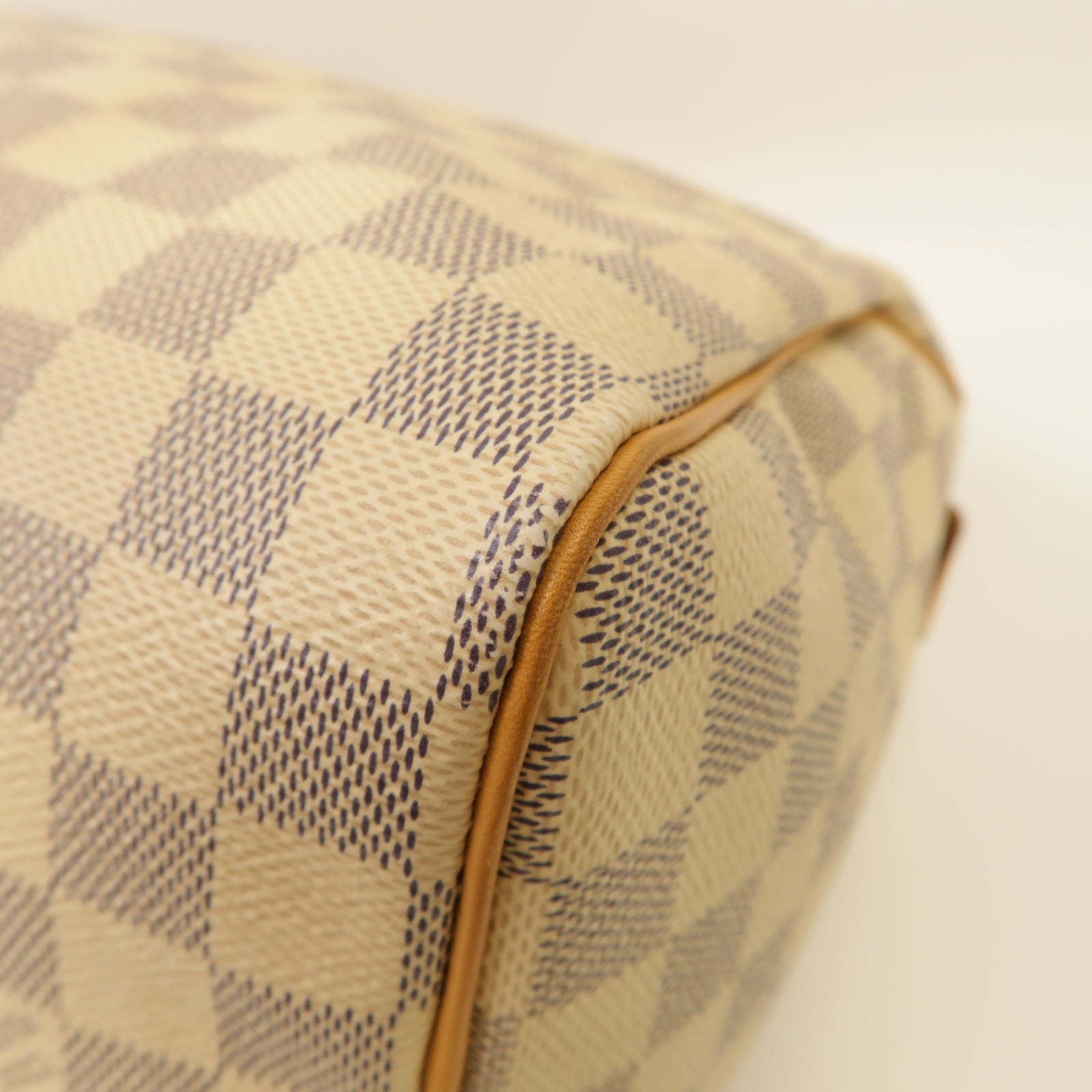 LOUIS VUITTON Damier Azur Speedy 25金扣手挽袋白色