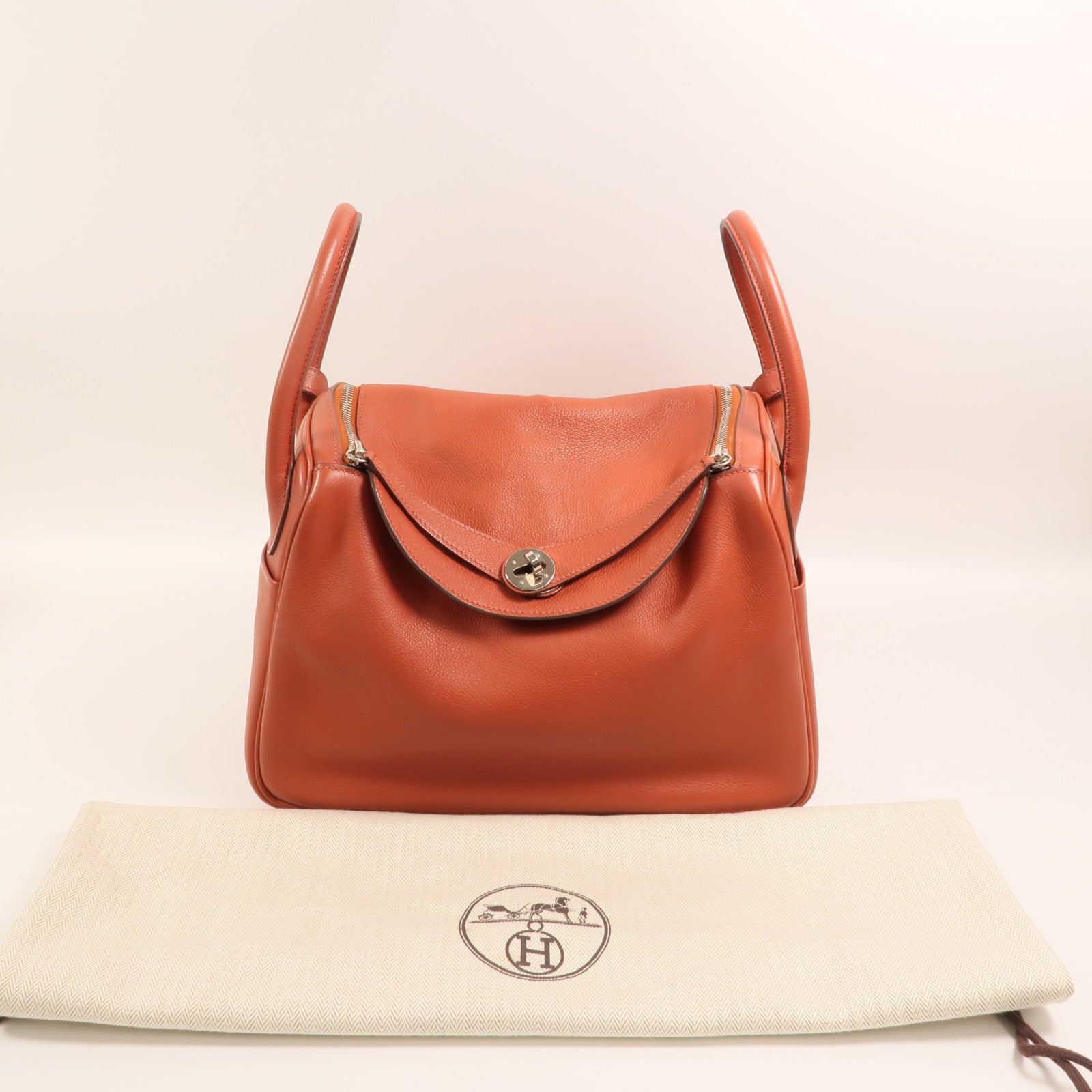 HERMES Evercolor皮革Lindy 30銀扣手挽肩背兩用袋Brique