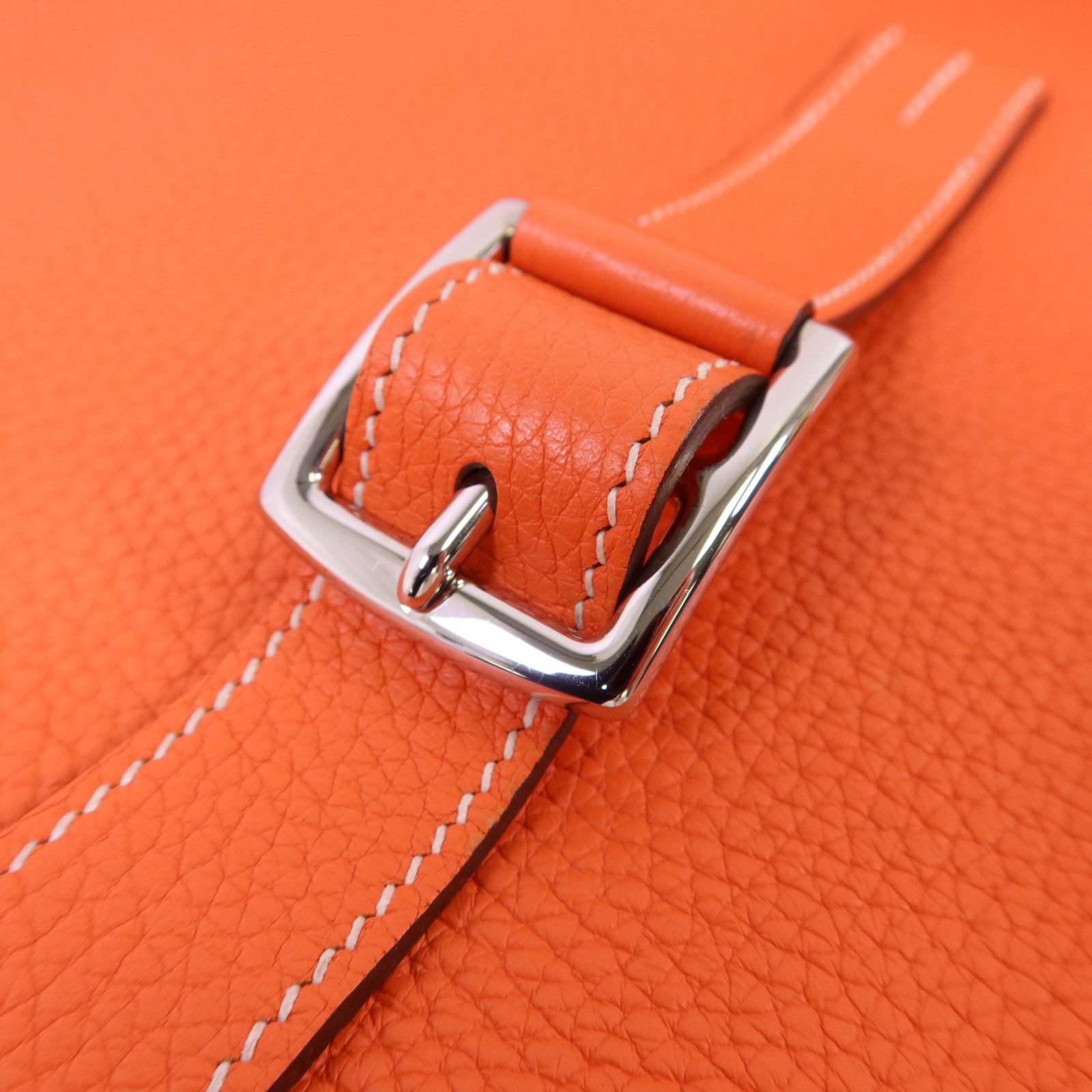 HERMES Clemence皮革Halzan 31銀扣手挽肩背兩用袋Orange Poppy
