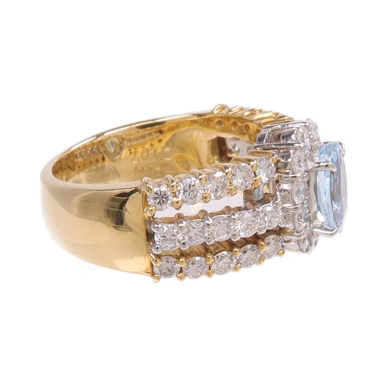 JEWELRY 18K黃金/PT900鉑金Aquamarine Diamond Ring藍晶/鑽石戒指US#5.25