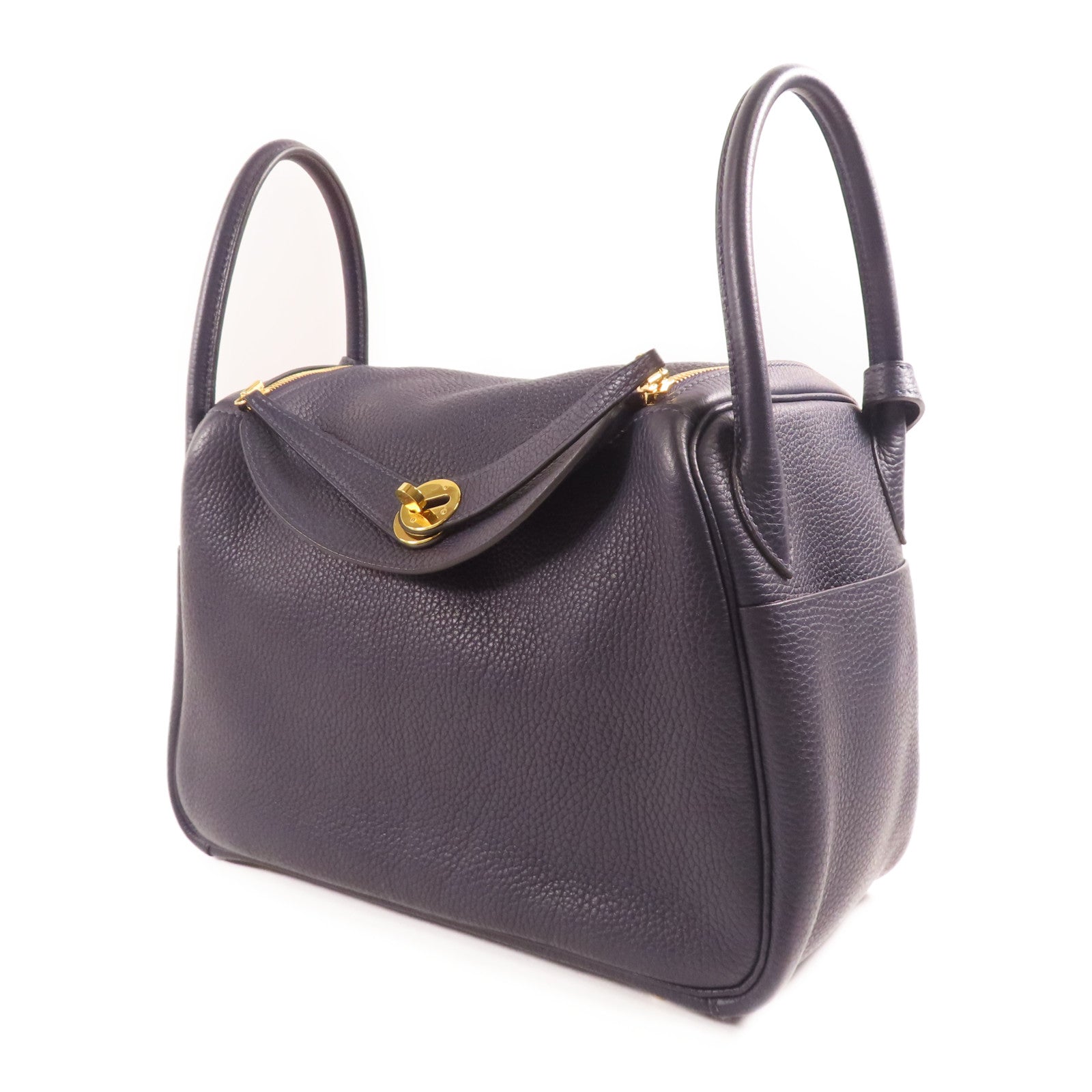 HERMES Clemence皮革Lindy 30金扣手挽肩背兩用袋Blue Nait