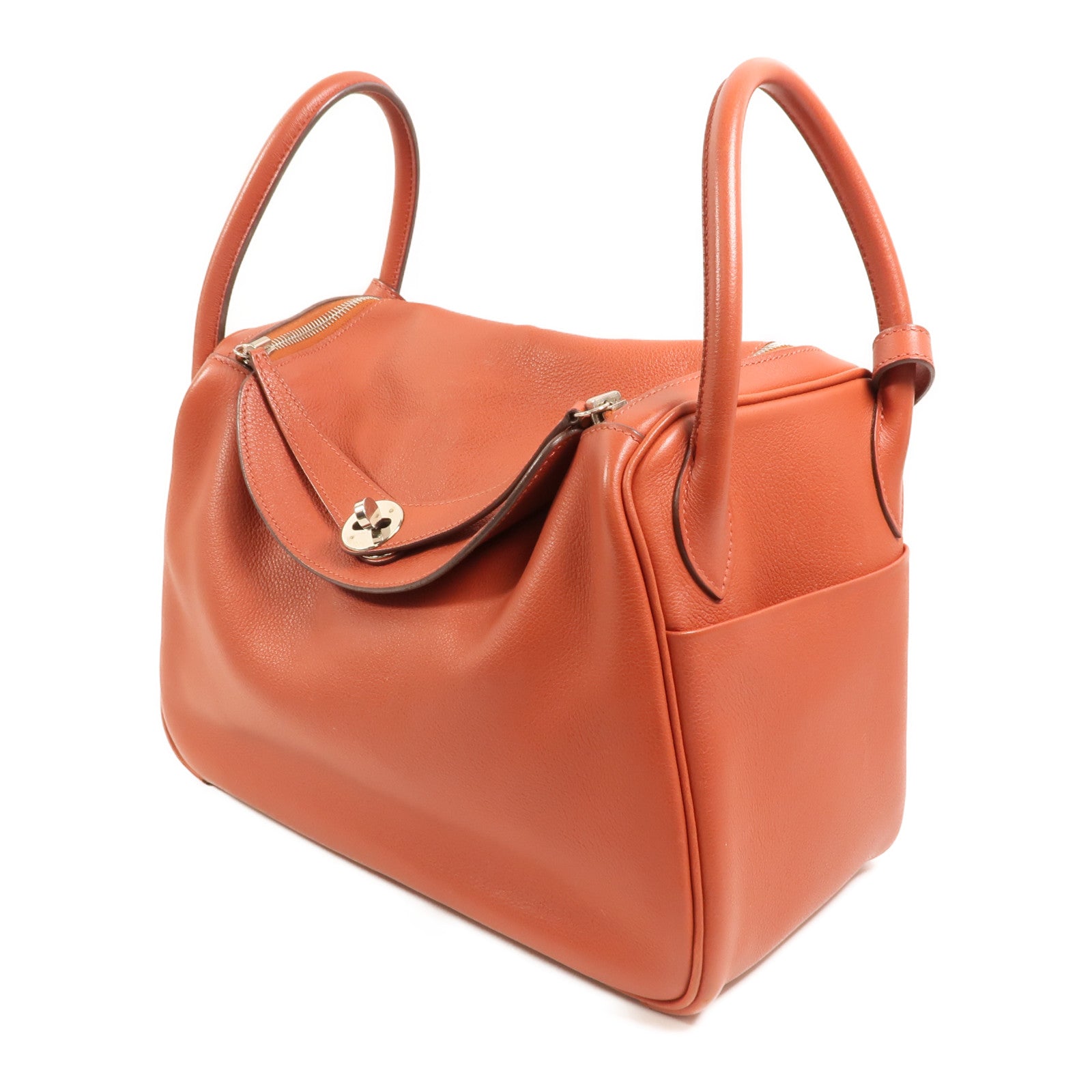HERMES Evercolor皮革Lindy 30銀扣手挽肩背兩用袋Brique