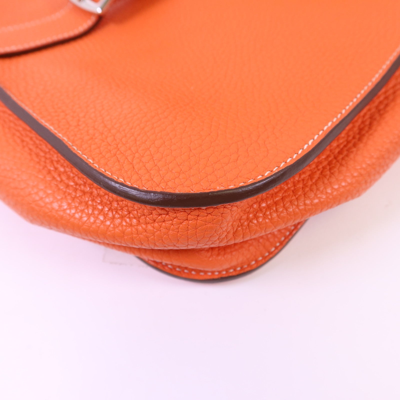 HERMES Clemence皮革Halzan 31銀扣手挽肩背兩用袋Orange Poppy
