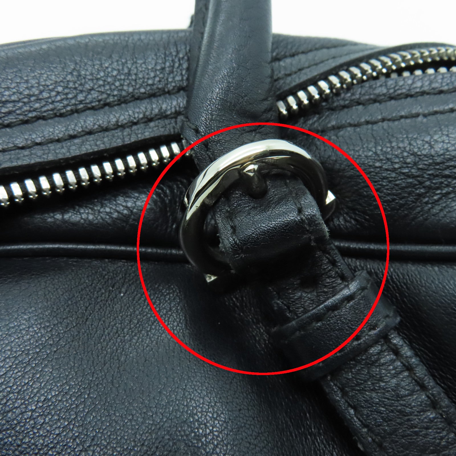 Salvatore Ferragamo Leather Handbag Silver Buckle Black
