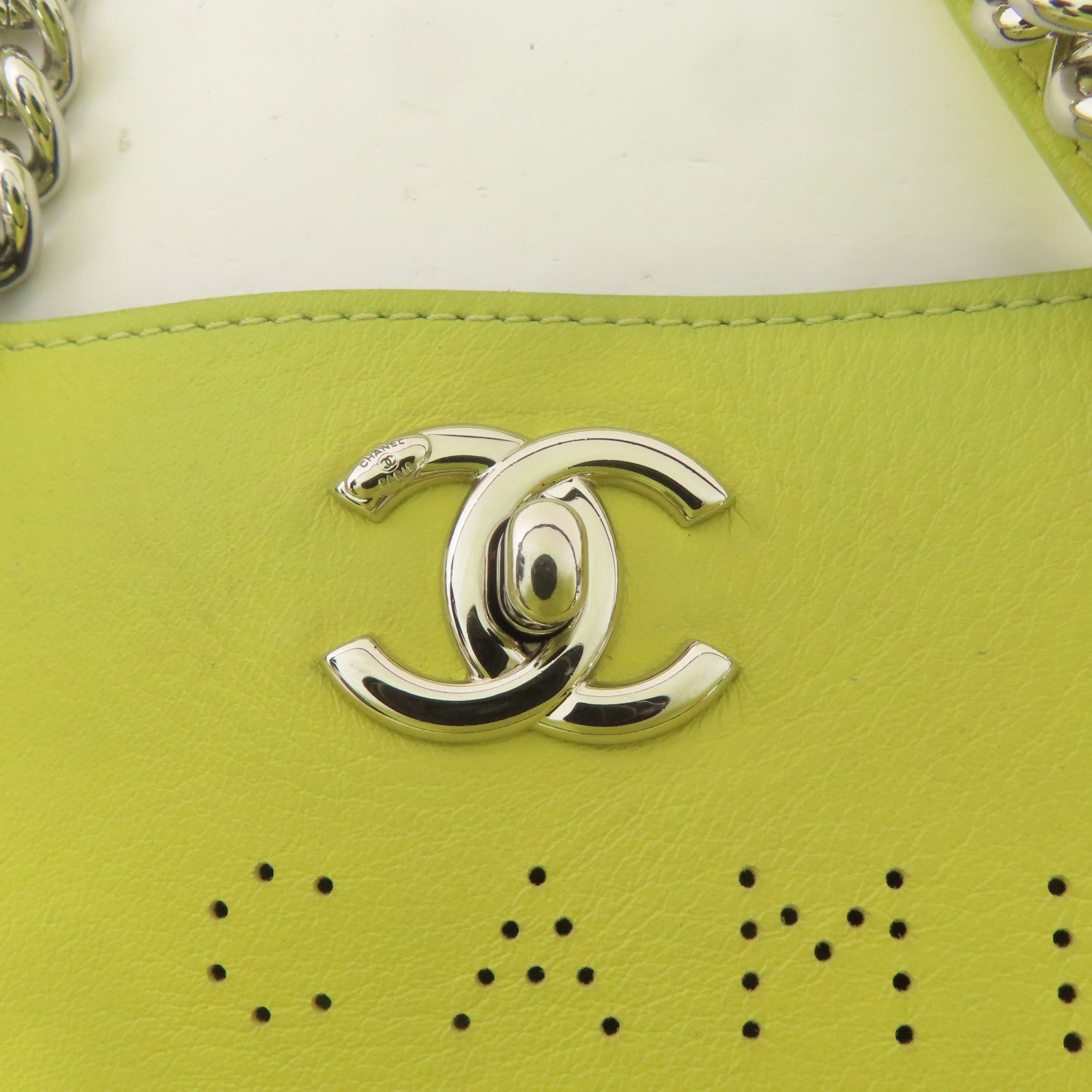 CHANEL CC SHW 2 Way Shoulder Tote Bag Calfskin Leather Yellow