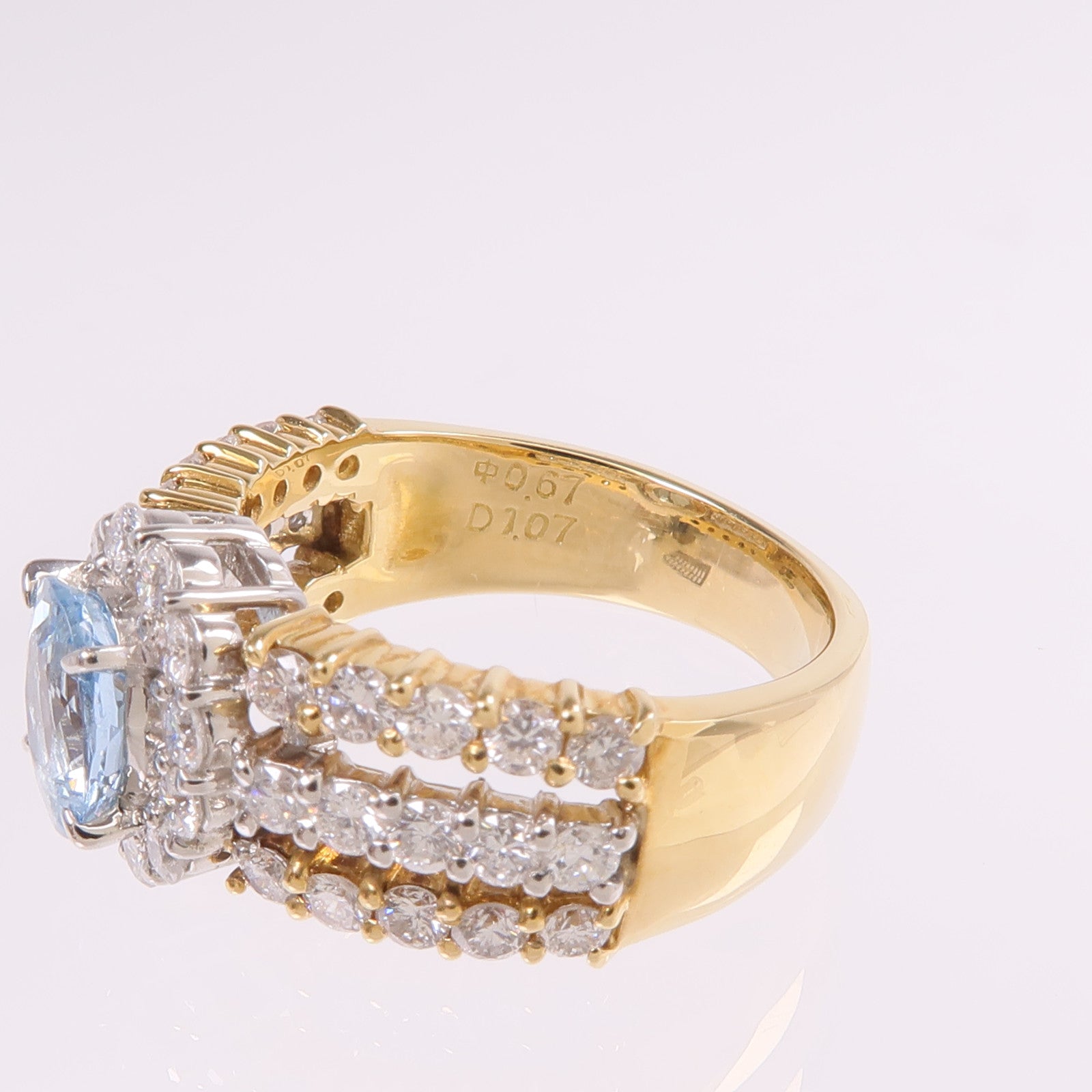 JEWELRY 18K黃金/PT900鉑金Aquamarine Diamond Ring藍晶/鑽石戒指US#5.25