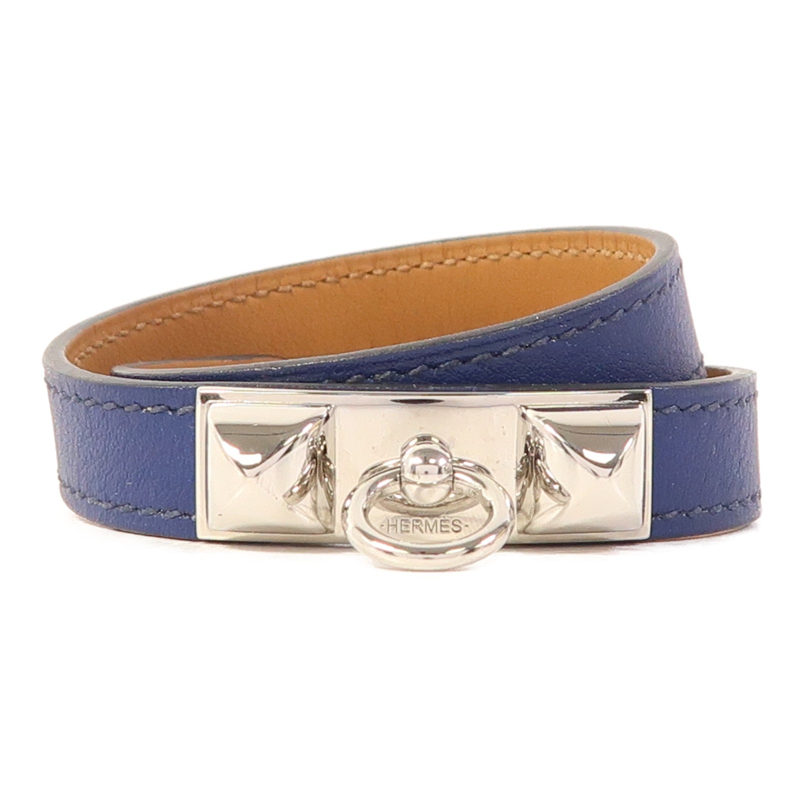 HERMES 【激減優惠】Swift皮革Rivale Double Tour手鐲Bleu Saphir