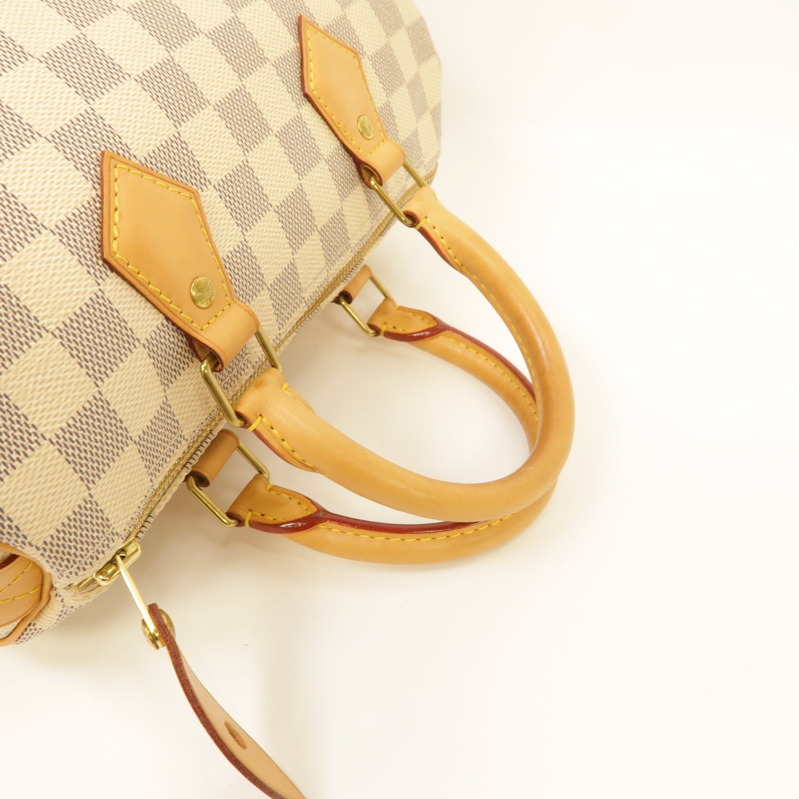 LOUIS VUITTON Damier Azur Speedy 25金扣手挽袋白色