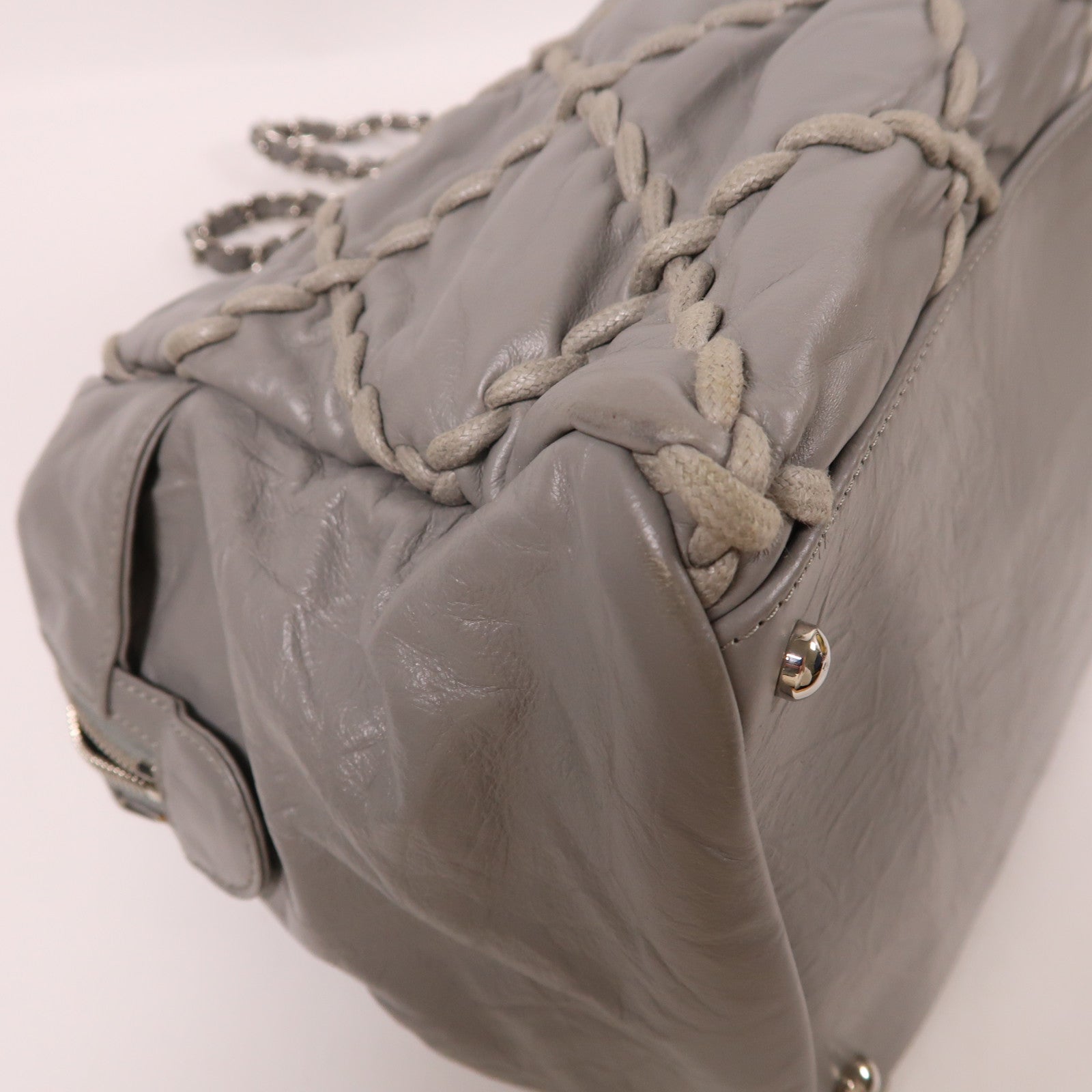 CHANEL 牛皮皮革Chain Shoulder銀扣鏈帶肩背袋