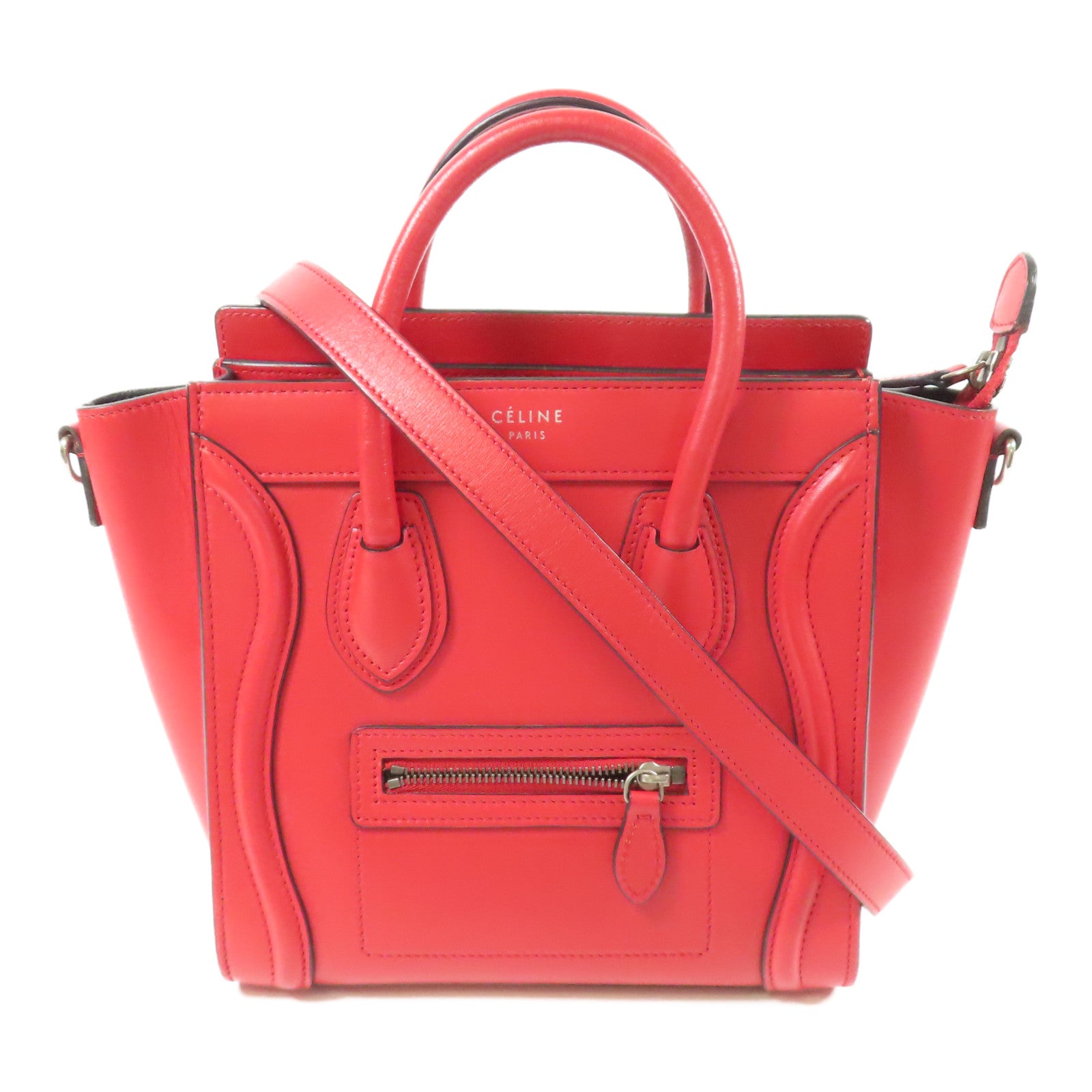 CELINE 牛皮皮革Nano Luggage銀扣手挽肩背兩用袋
