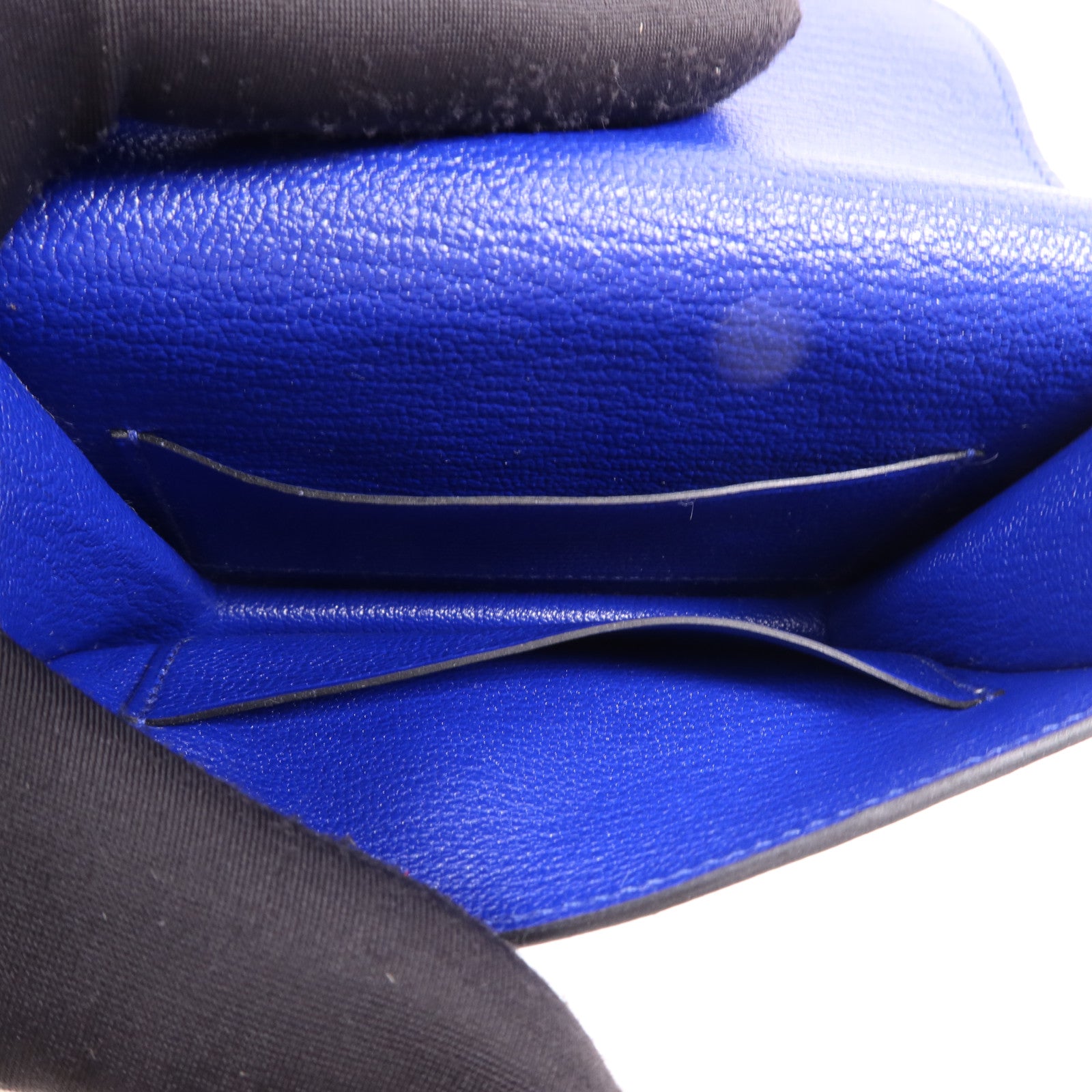 HERMES Chevre皮革Roulis Slim手拿包Bleu Electrique