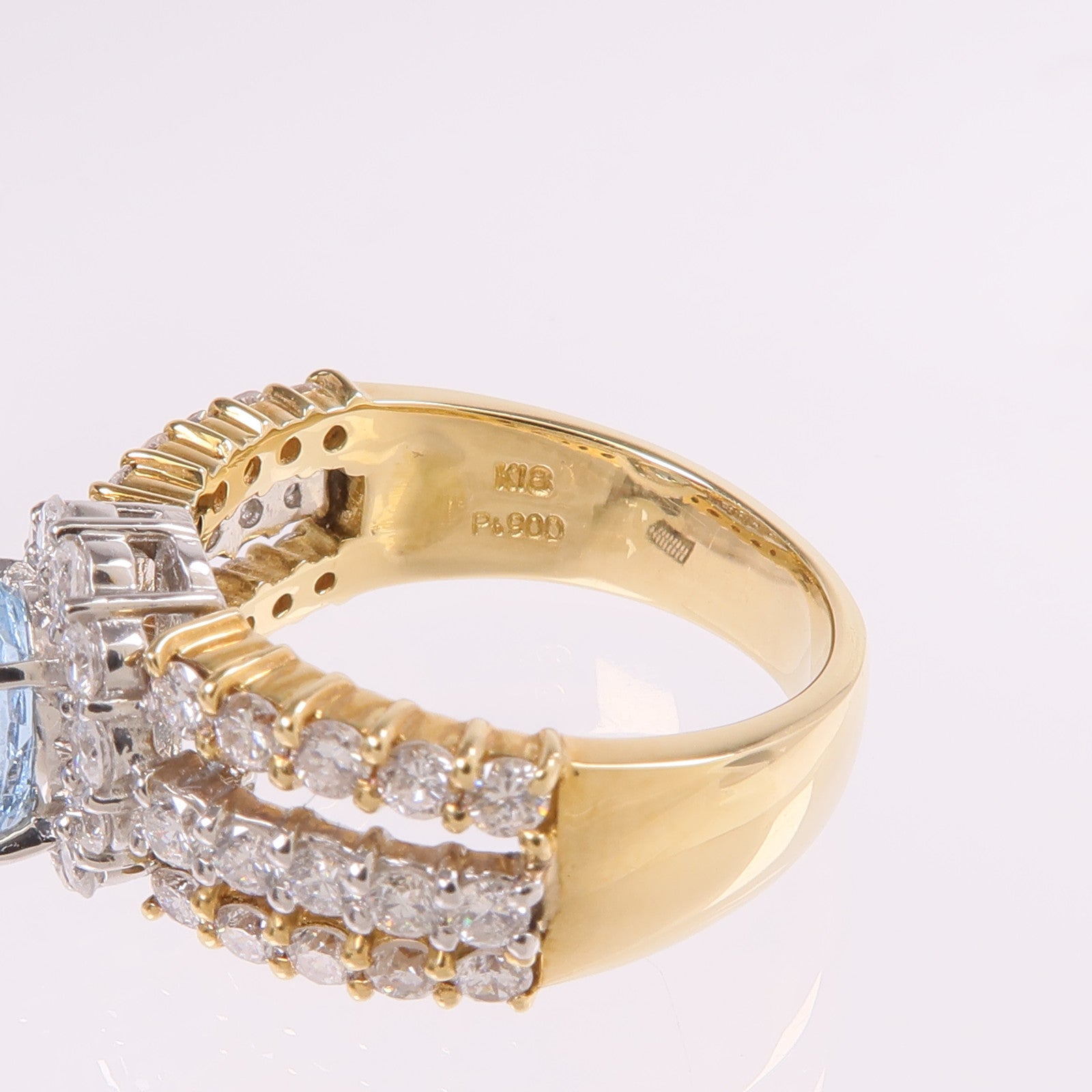 JEWELRY 18K黃金/PT900鉑金Aquamarine Diamond Ring藍晶/鑽石戒指US#5.25