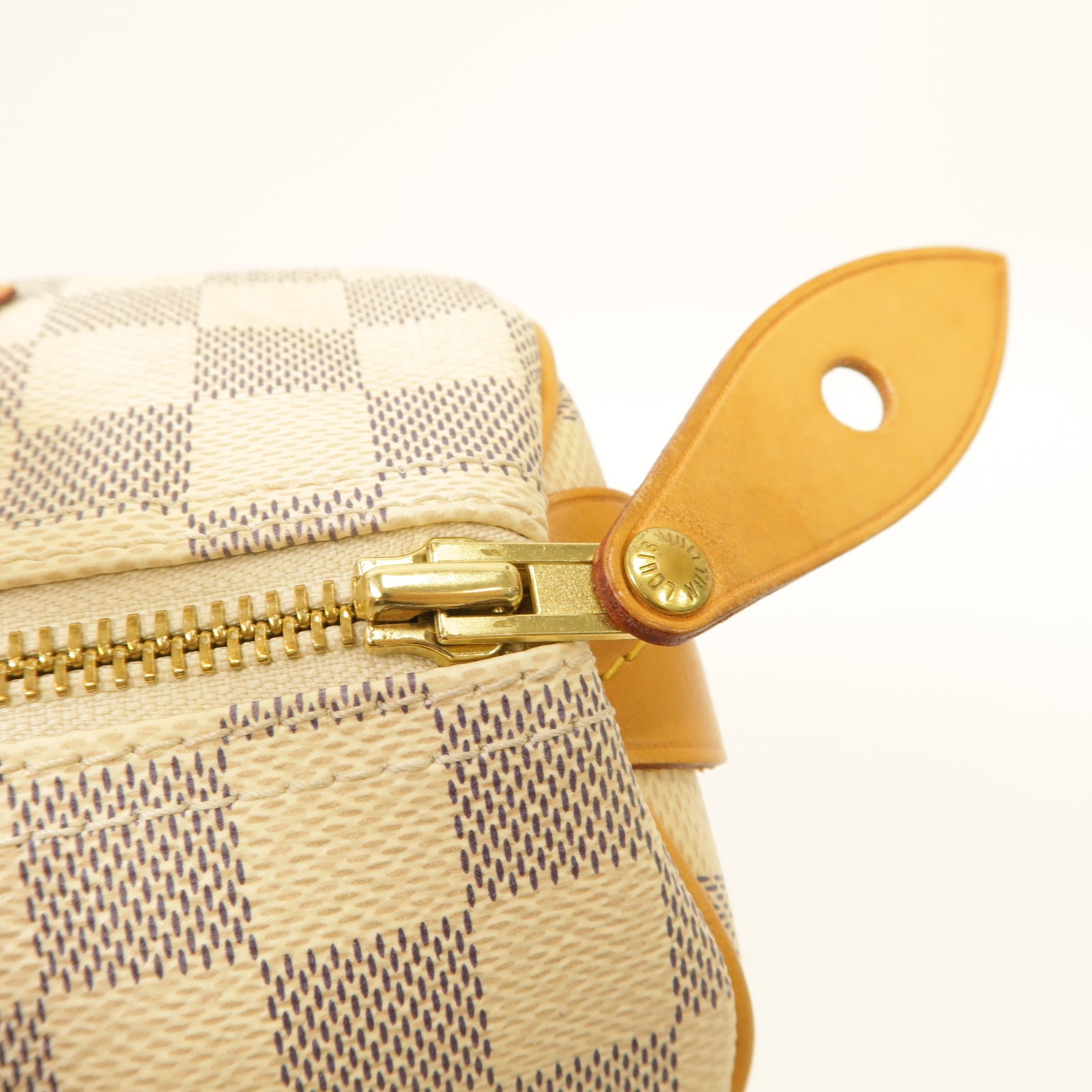 LOUIS VUITTON Damier Azur Speedy 25金扣手挽袋白色