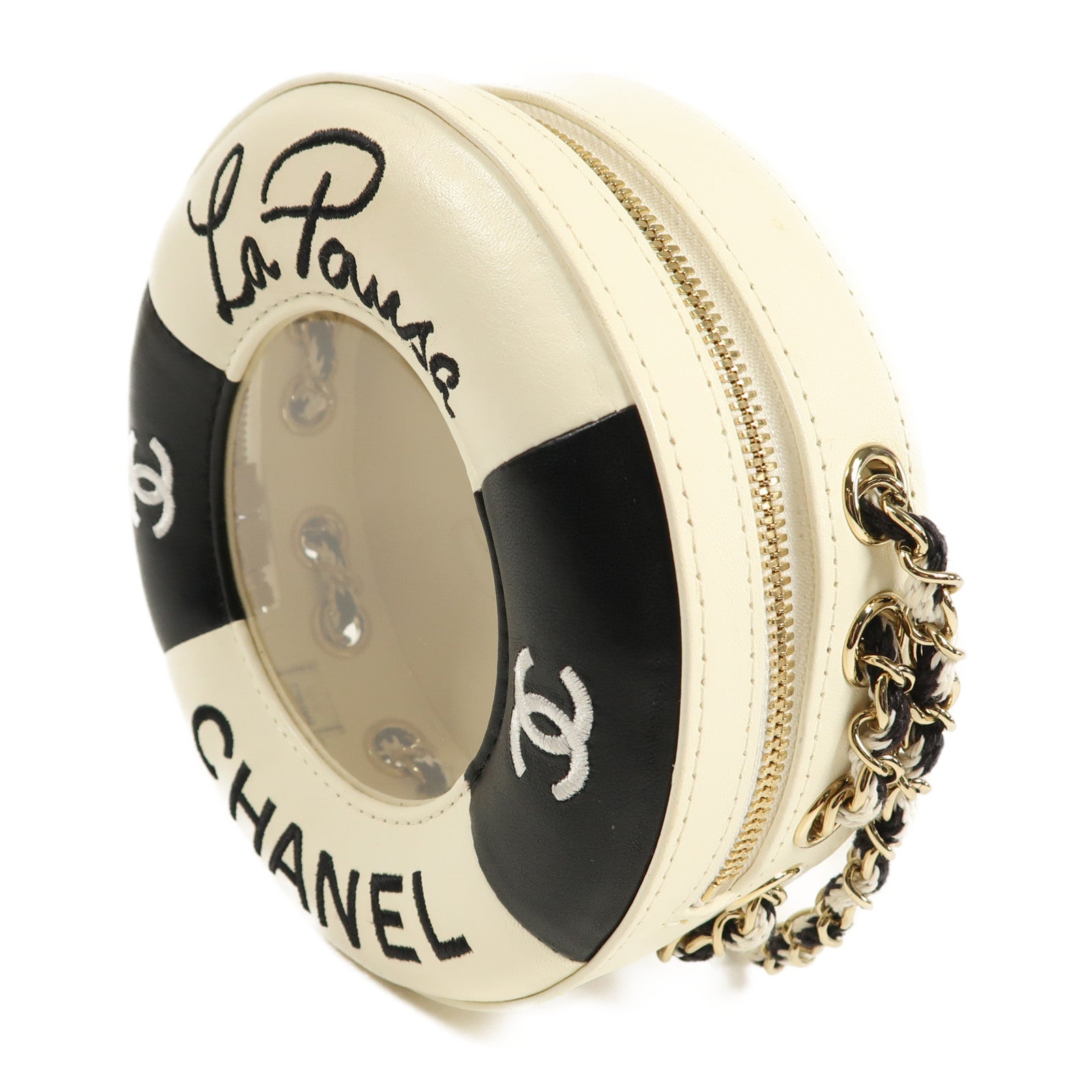 CHANEL 羊皮皮革Coco Life Saver Round Bag金扣鏈帶肩背袋