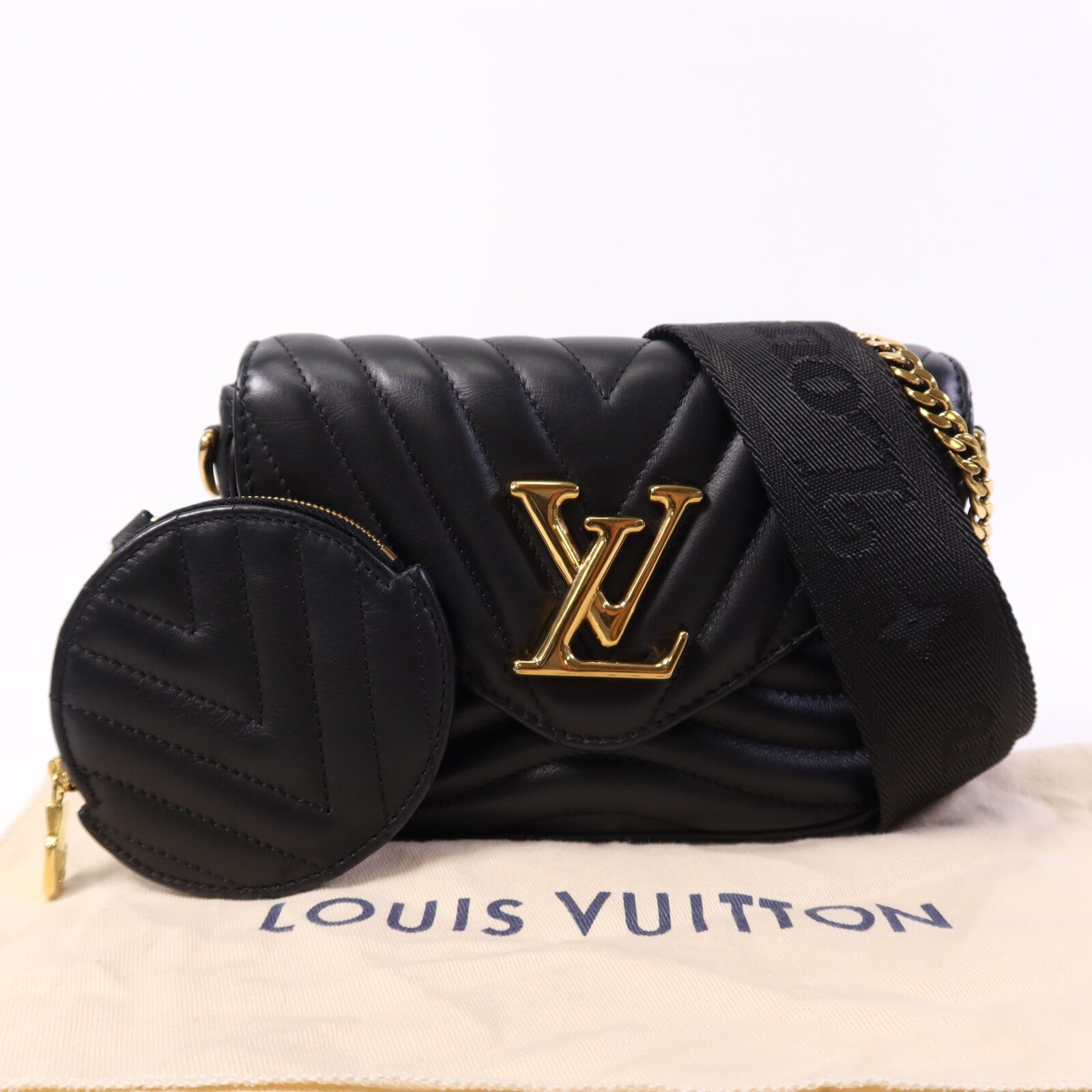 LOUIS VUITTON 牛皮皮革New Wave Multi Pochette金扣鏈帶手挽肩背兩用袋