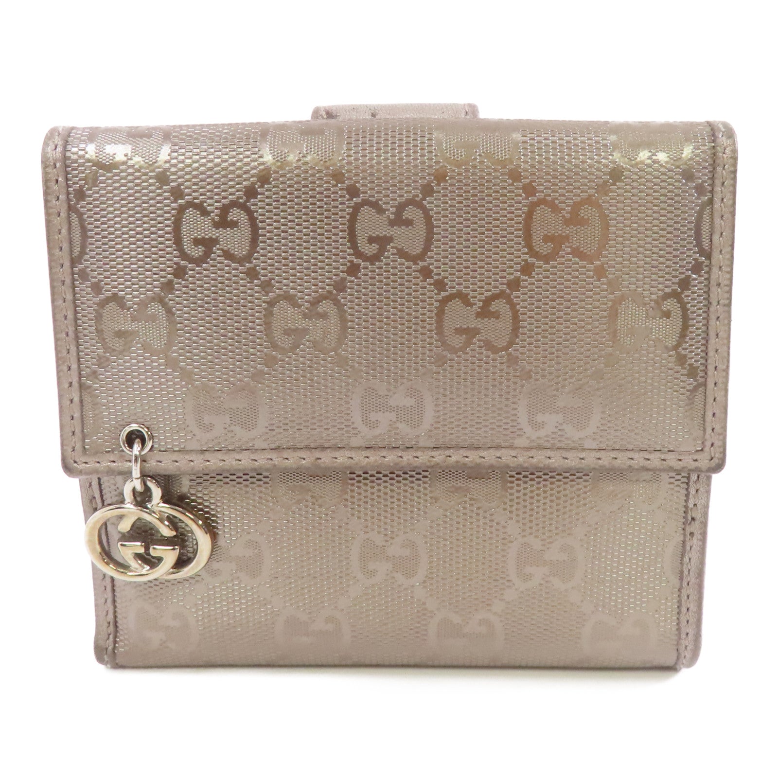 GUCCI 塗層帆布GG Imprime Wallet銀扣錢包銅色