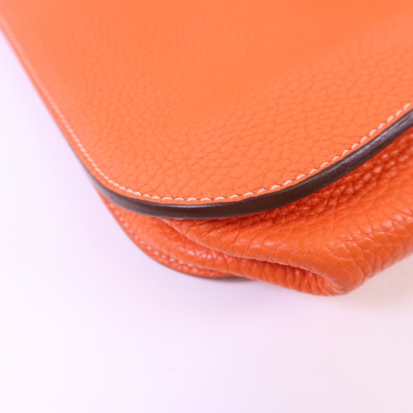 HERMES Clemence皮革Halzan 31銀扣手挽肩背兩用袋Orange Poppy
