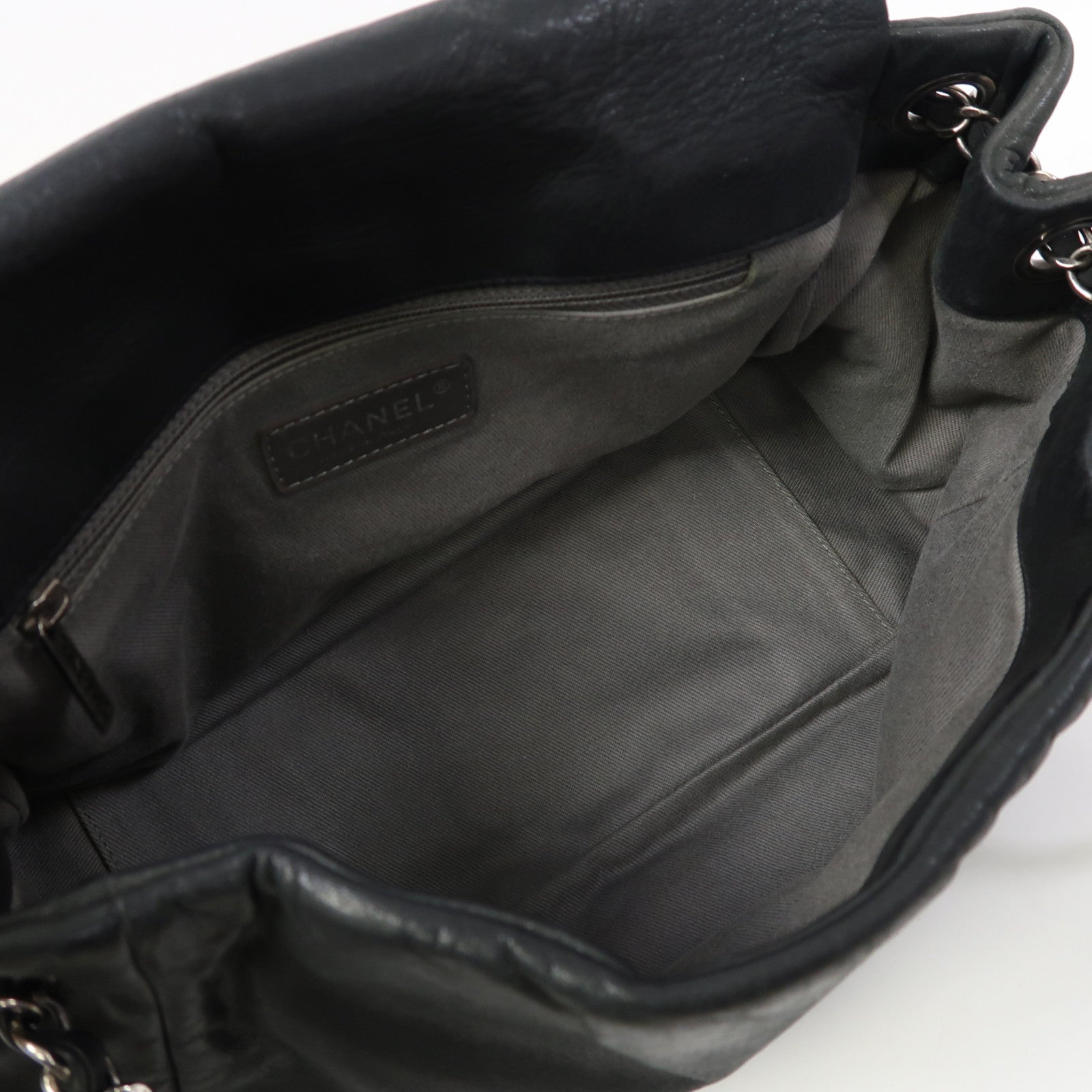CHANEL 牛皮皮革Shoulder Bag銀扣肩背袋深藍色