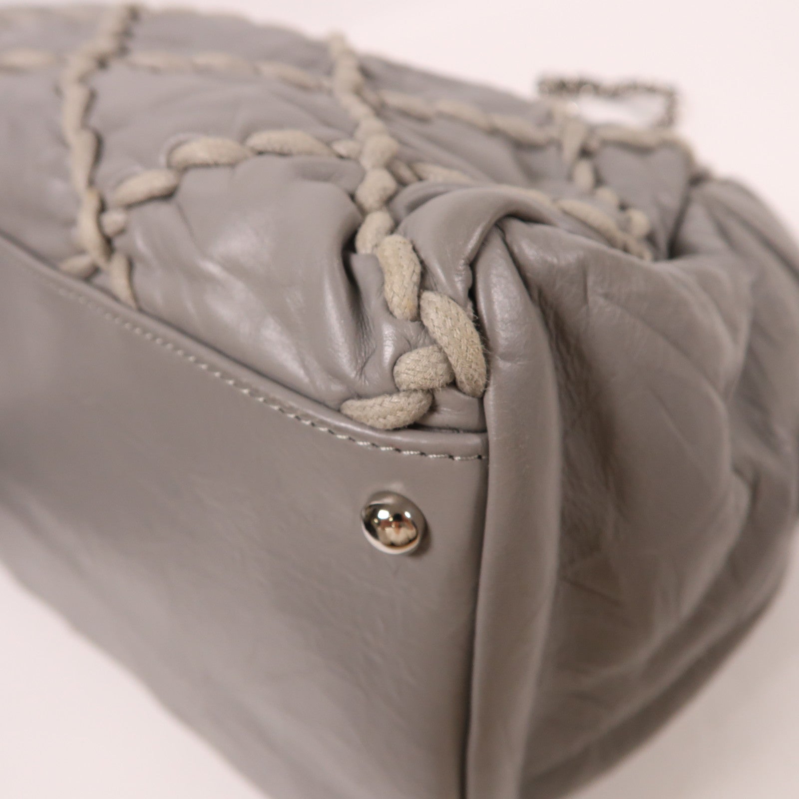 CHANEL 牛皮皮革Chain Shoulder銀扣鏈帶肩背袋