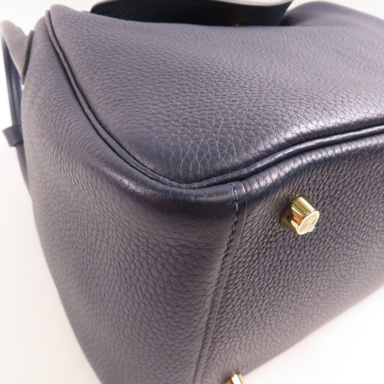 HERMES Clemence皮革Lindy 30金扣手挽肩背兩用袋Blue Nait