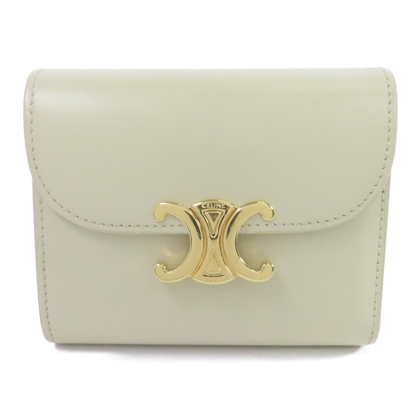 CELINE 牛皮皮革Wallet金扣錢包米色