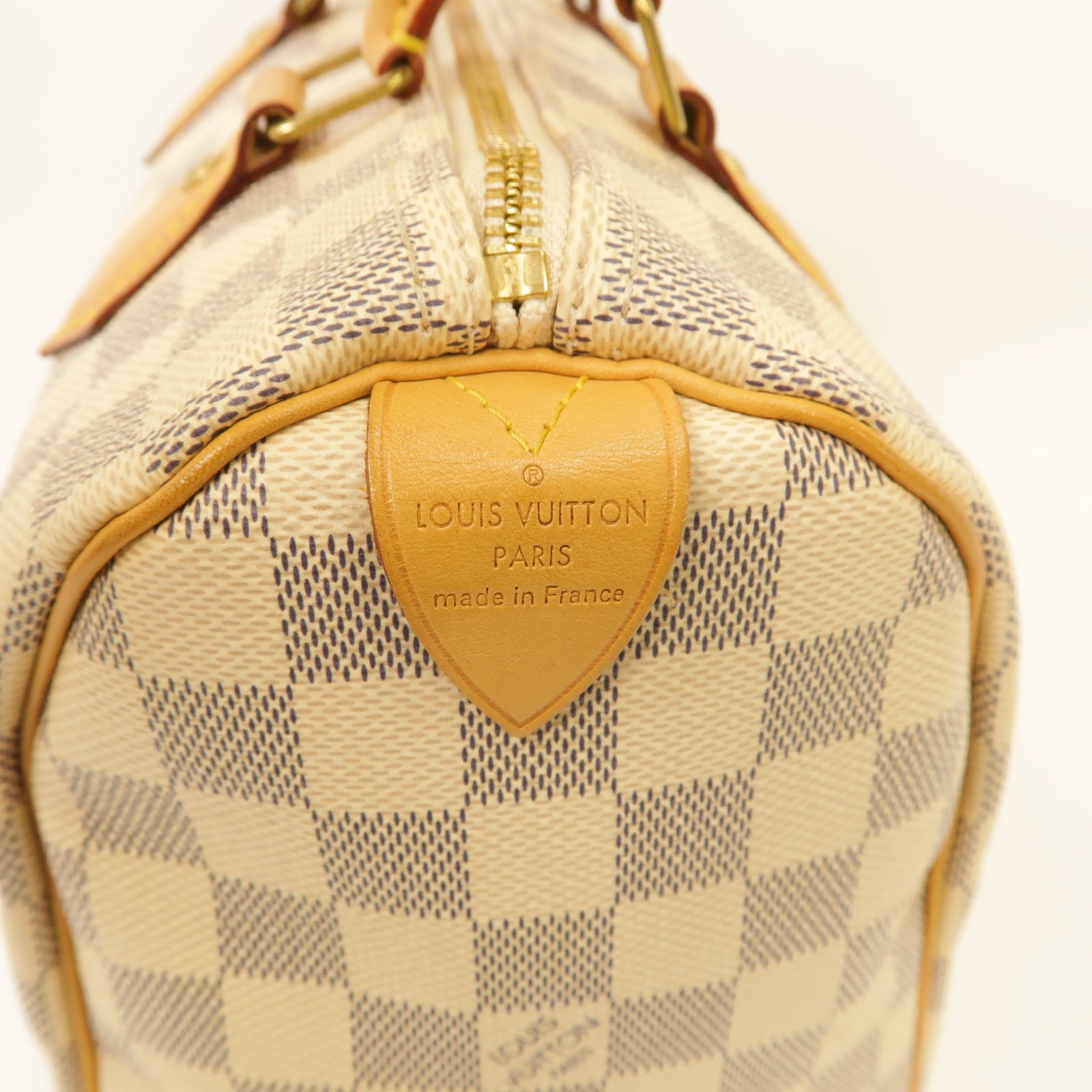 LOUIS VUITTON Damier Azur Speedy 25金扣手挽袋白色
