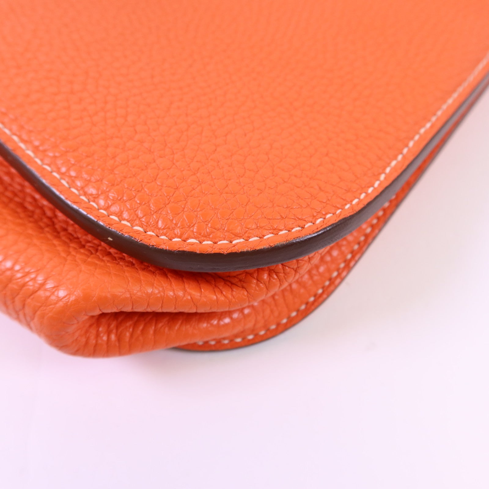 HERMES Clemence皮革Halzan 31銀扣手挽肩背兩用袋Orange Poppy