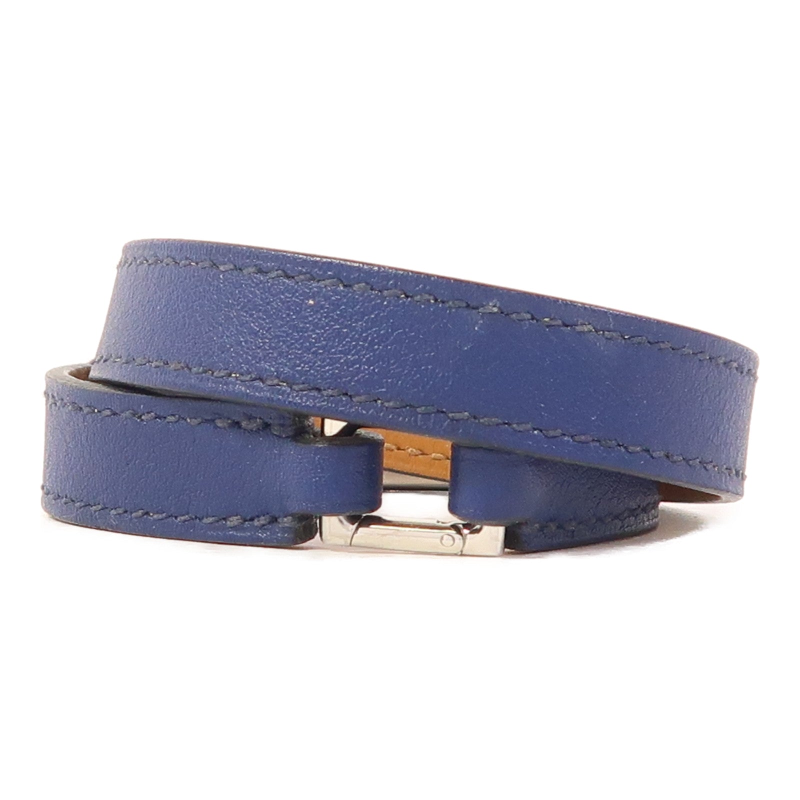 HERMES Swift皮革Rivale Double Tour手鐲Bleu Saphir