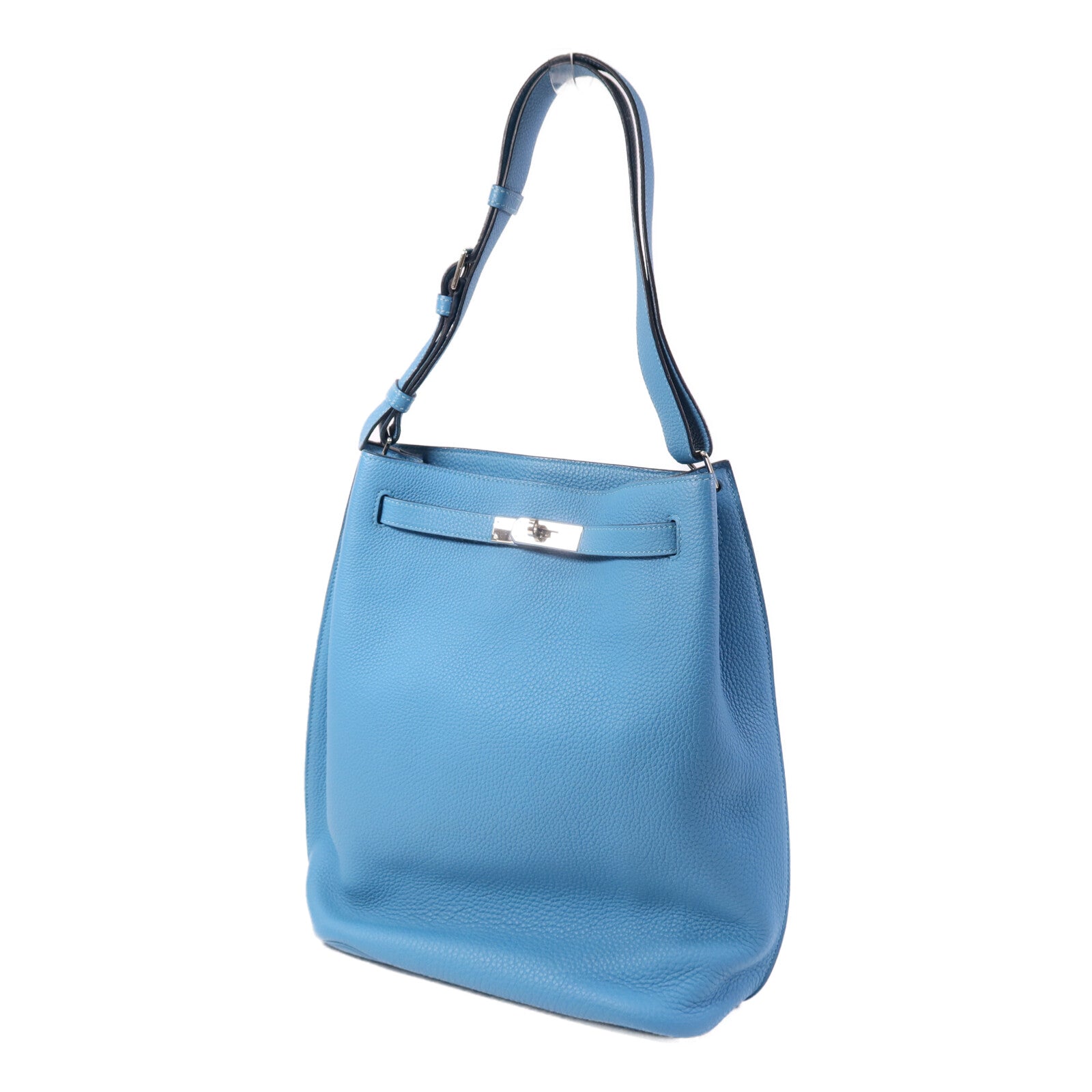 HERMES Clemence皮革So Kelly 26銀扣肩背袋Turquoise