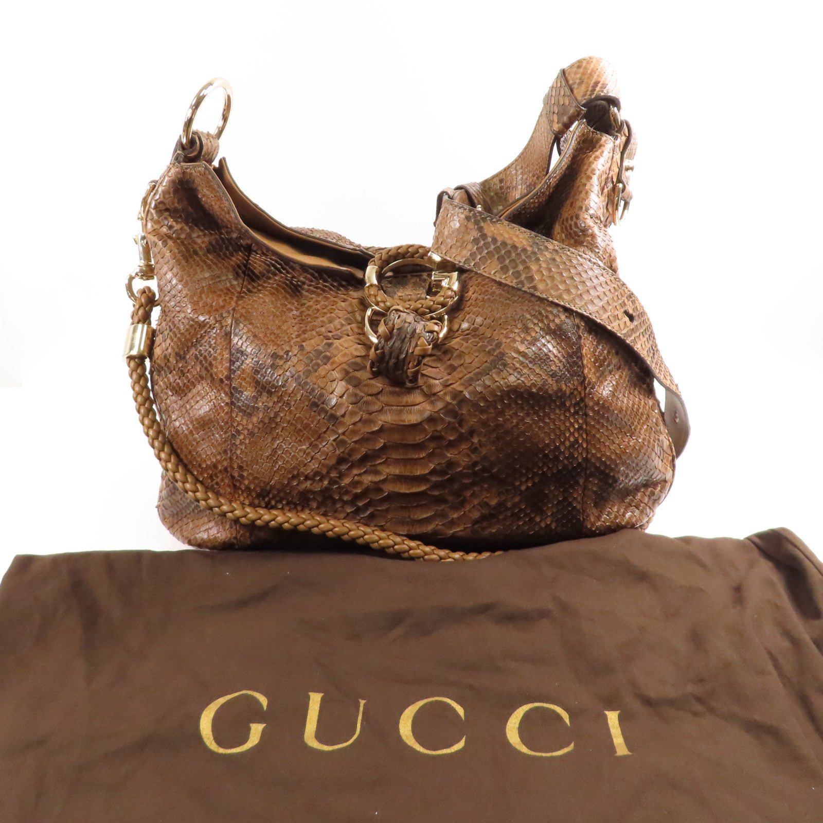 GUCCI 蛇皮皮革銀扣手挽肩背兩用袋